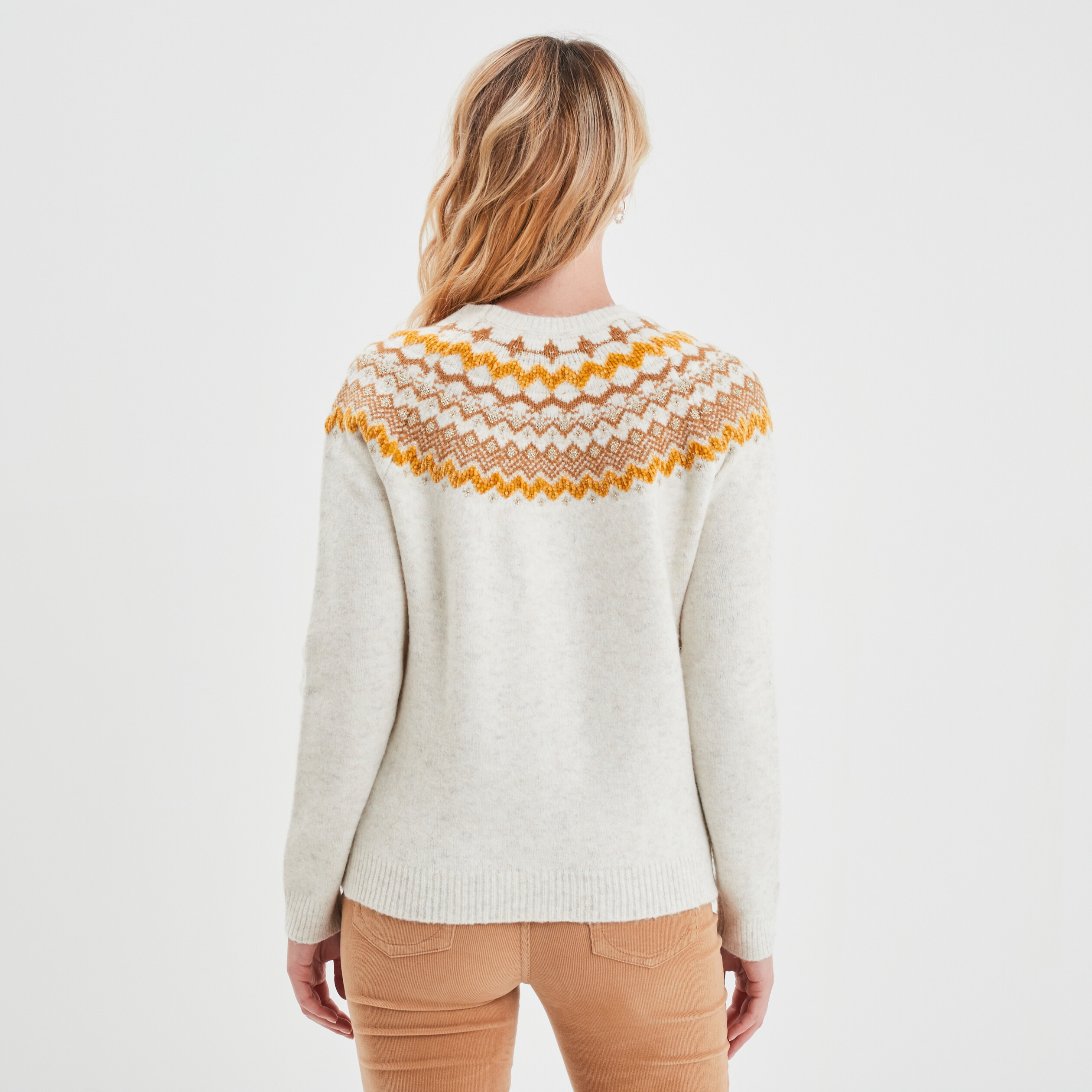 Pull jacquard col rond Creeks blanc femme