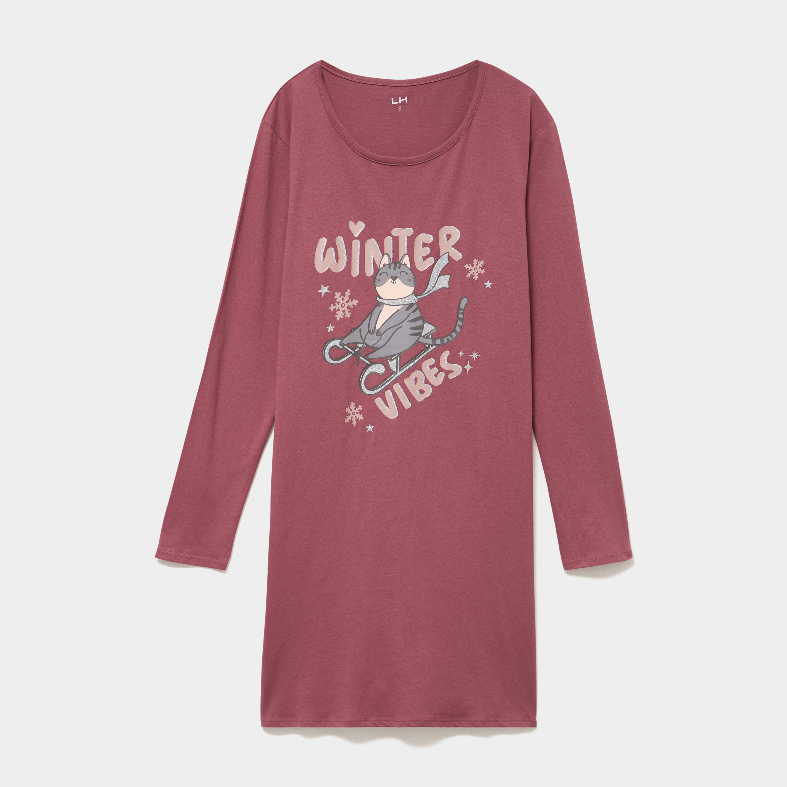 Chemise de nuit courte coton rose framboise femme