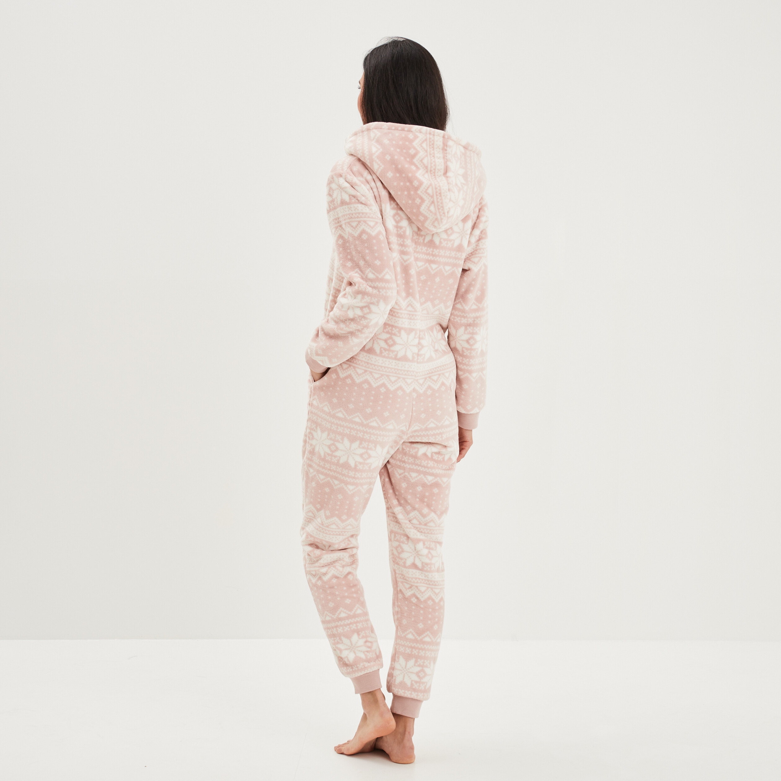 Combinaison pyjama pilou à capuche rose femme