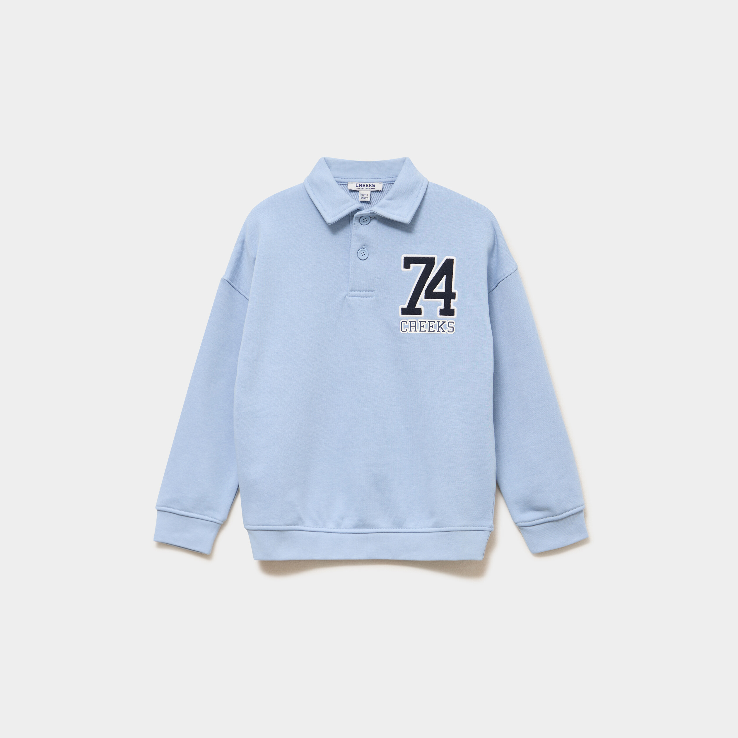Sweat col polo manches longues bleu ciel gar&ccedil;on