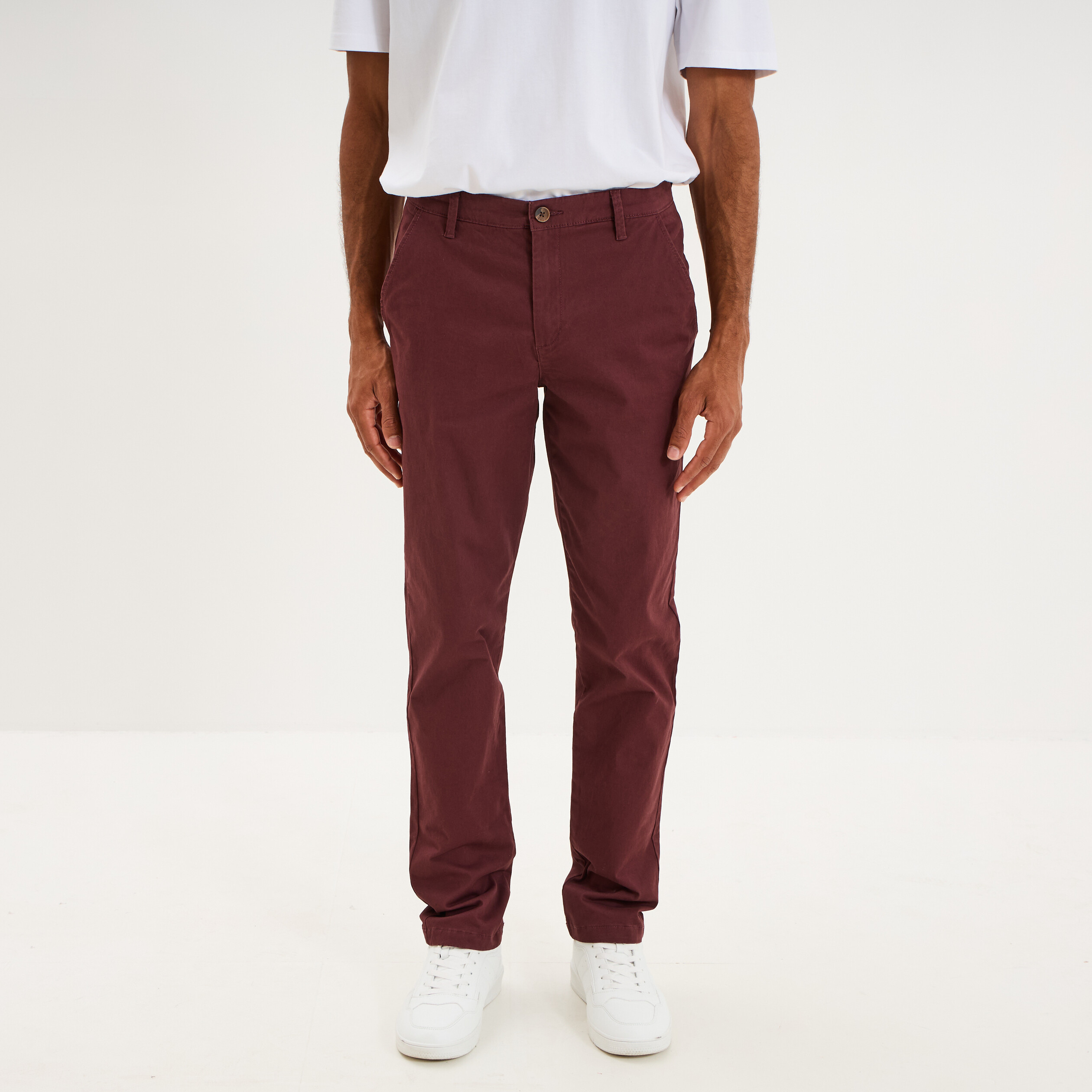 Pantalon chino droit stretch prune homme