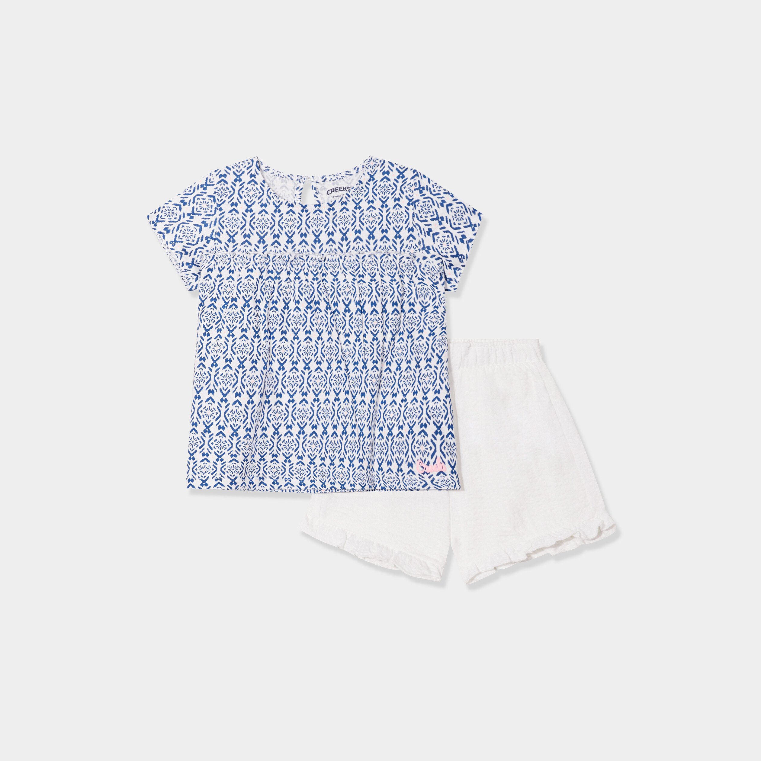 ensemble 2 pieces t shirt et short coton ecru bebef Ensemble 2 pièces t-shirt et short coton ecru bébé fille