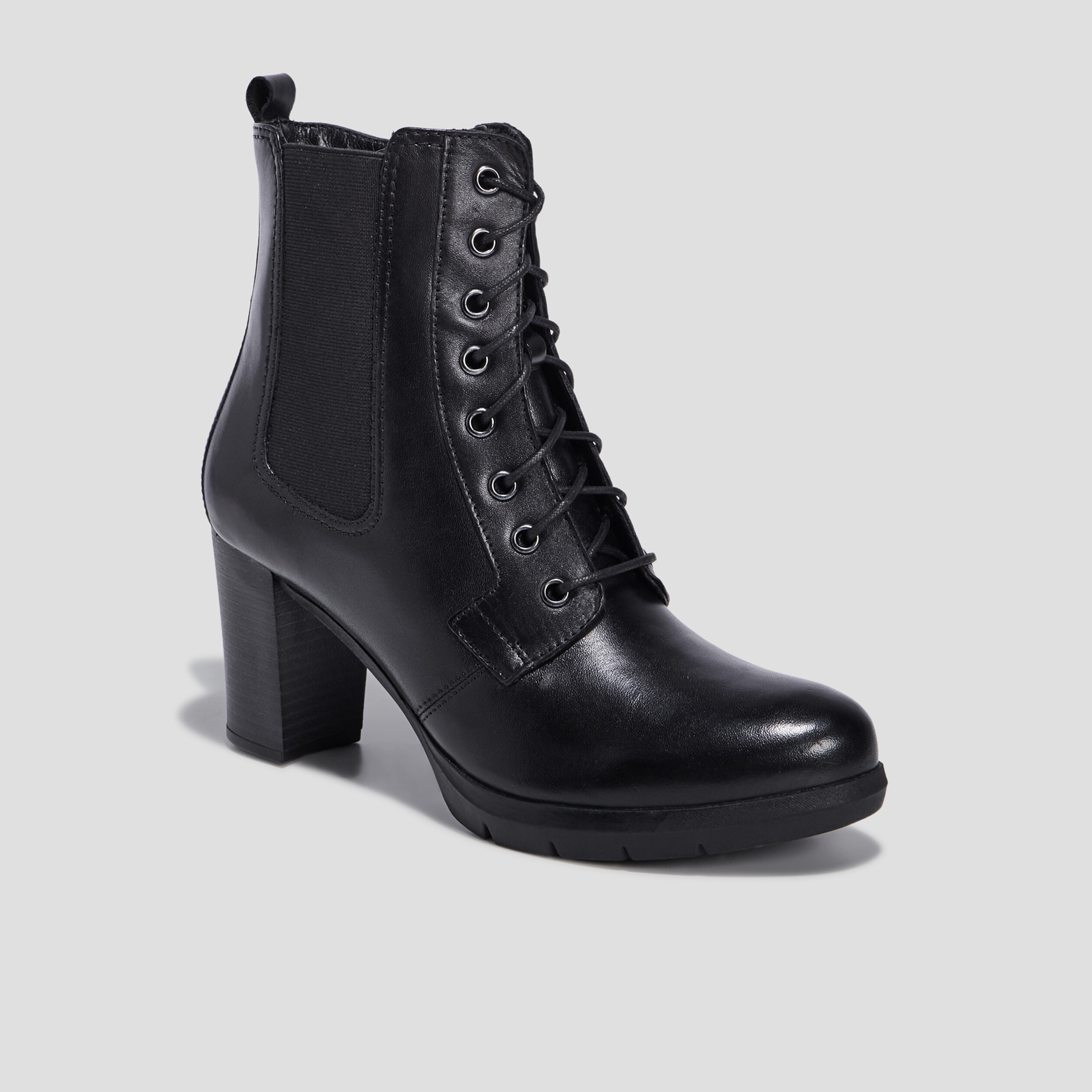 bottines a talons en cuir noir femme Bottines à talons en cuir noir femme