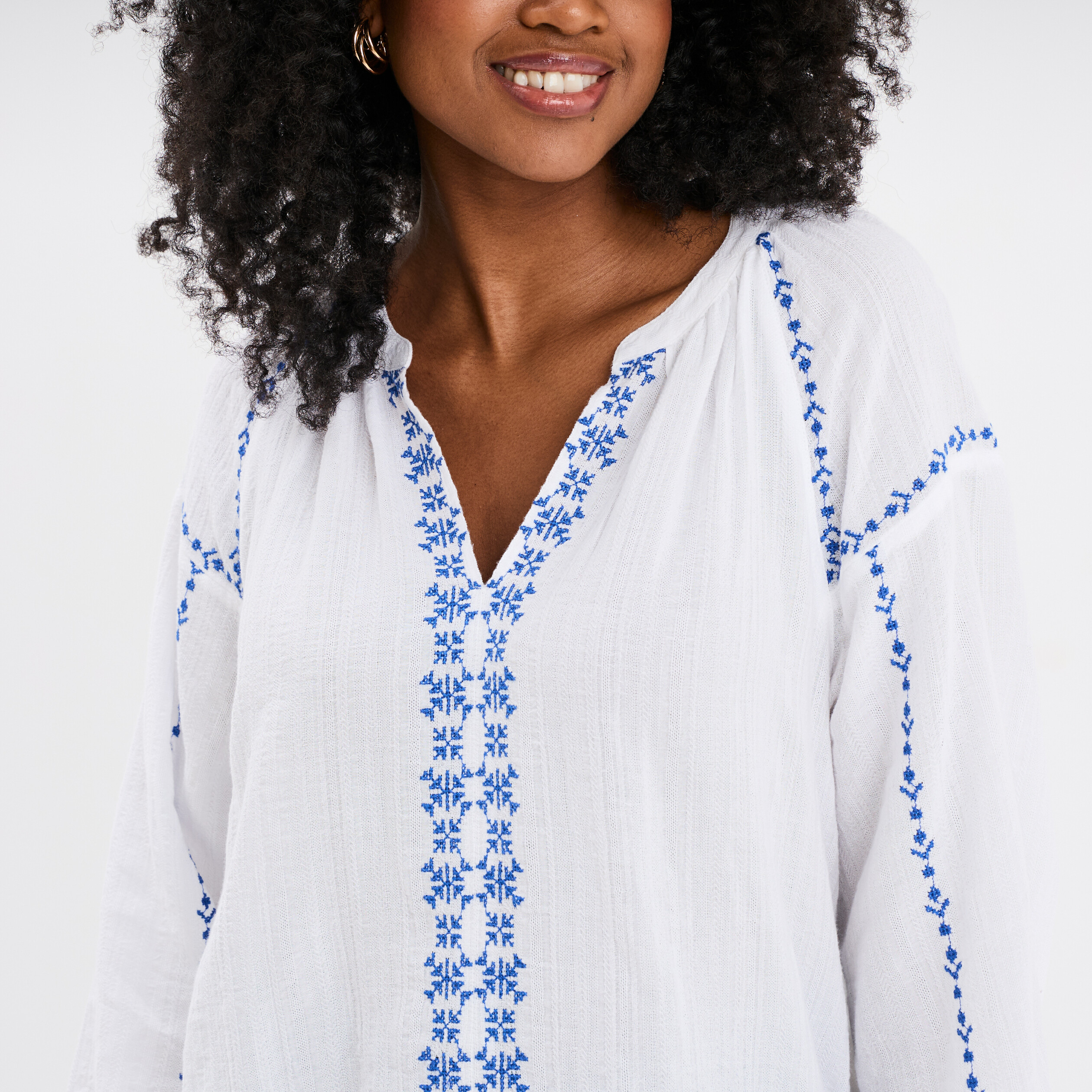 blouse brodee manches longues coton blanc femme Blouse brodée manches longues coton blanc femme