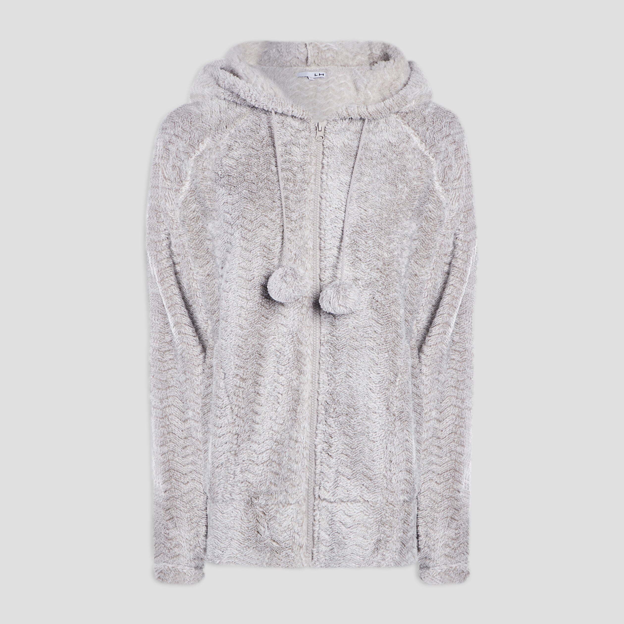Veste de pyjama effet velours &agrave; capuche gris femme