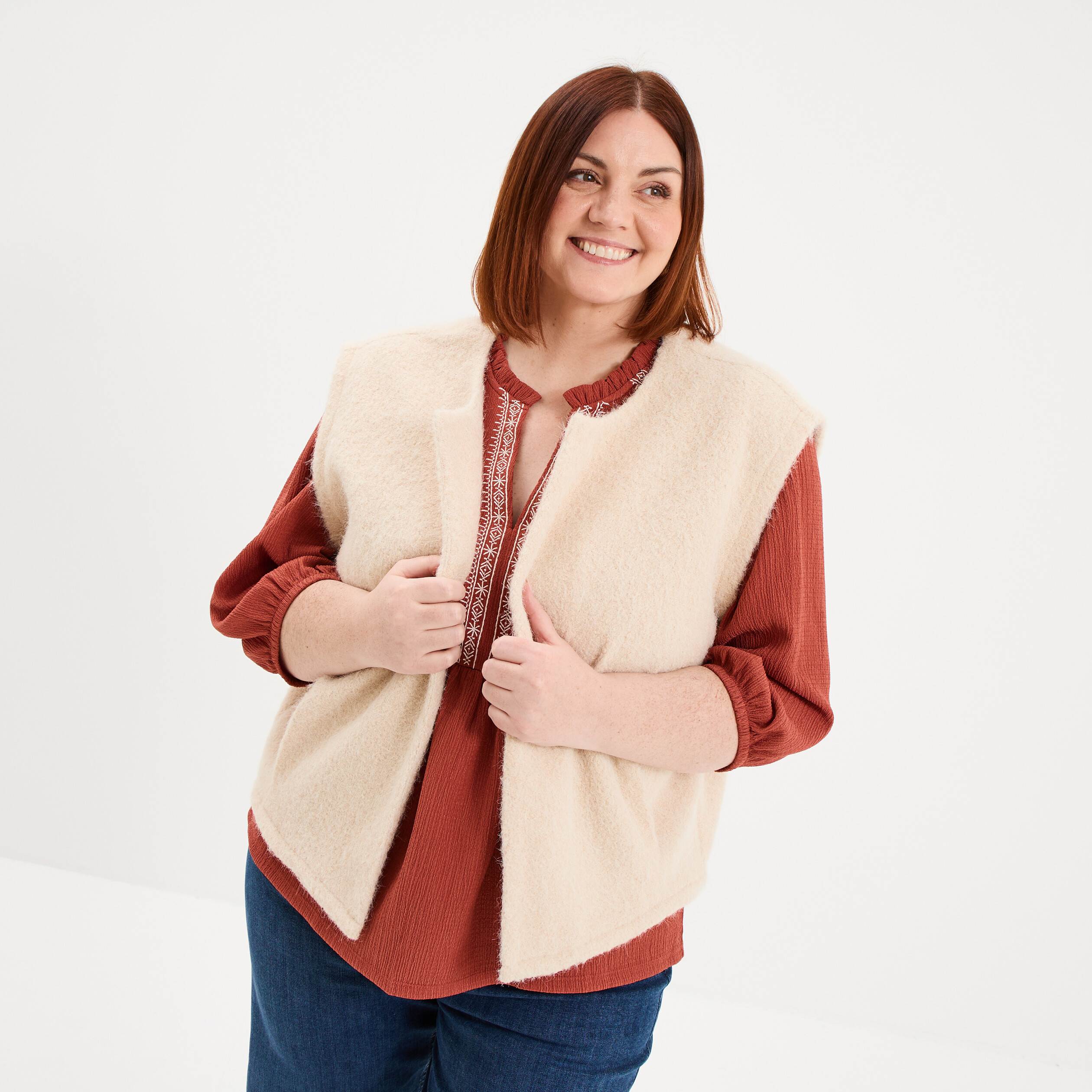 Veste sans manches sable femme grande taille