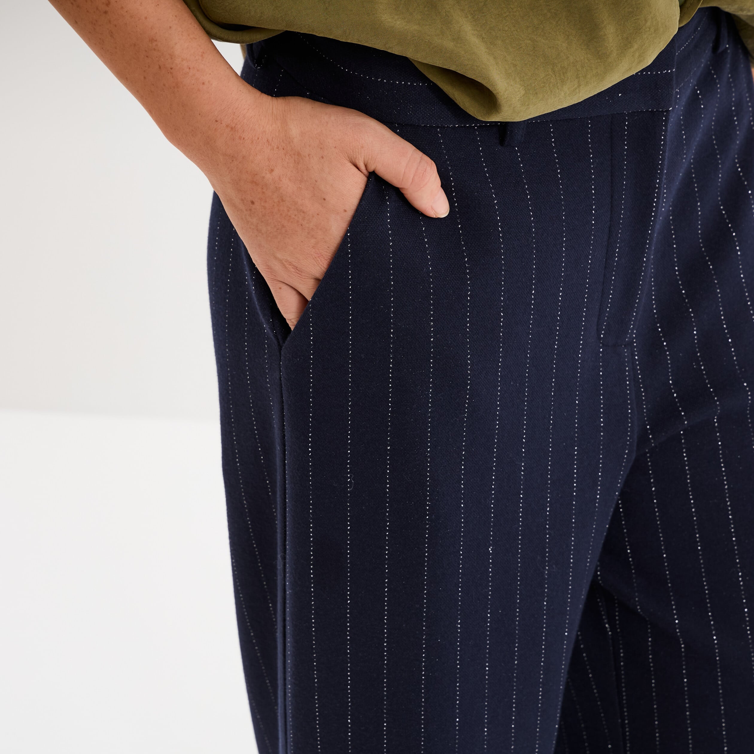 Pantalon large taille haute milano bleu marine femme
