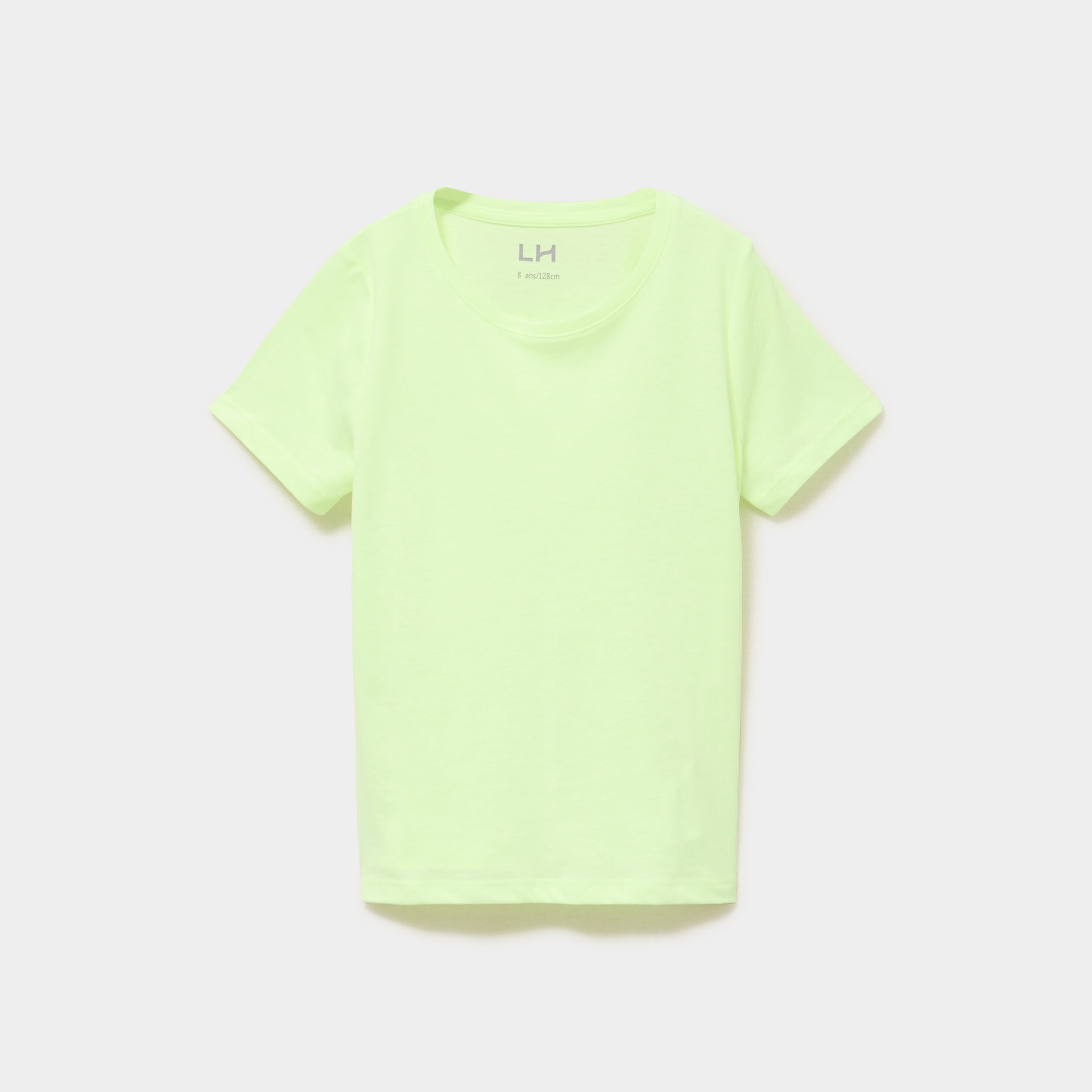 T-shirt col rond manches courtes jaune fluo fille