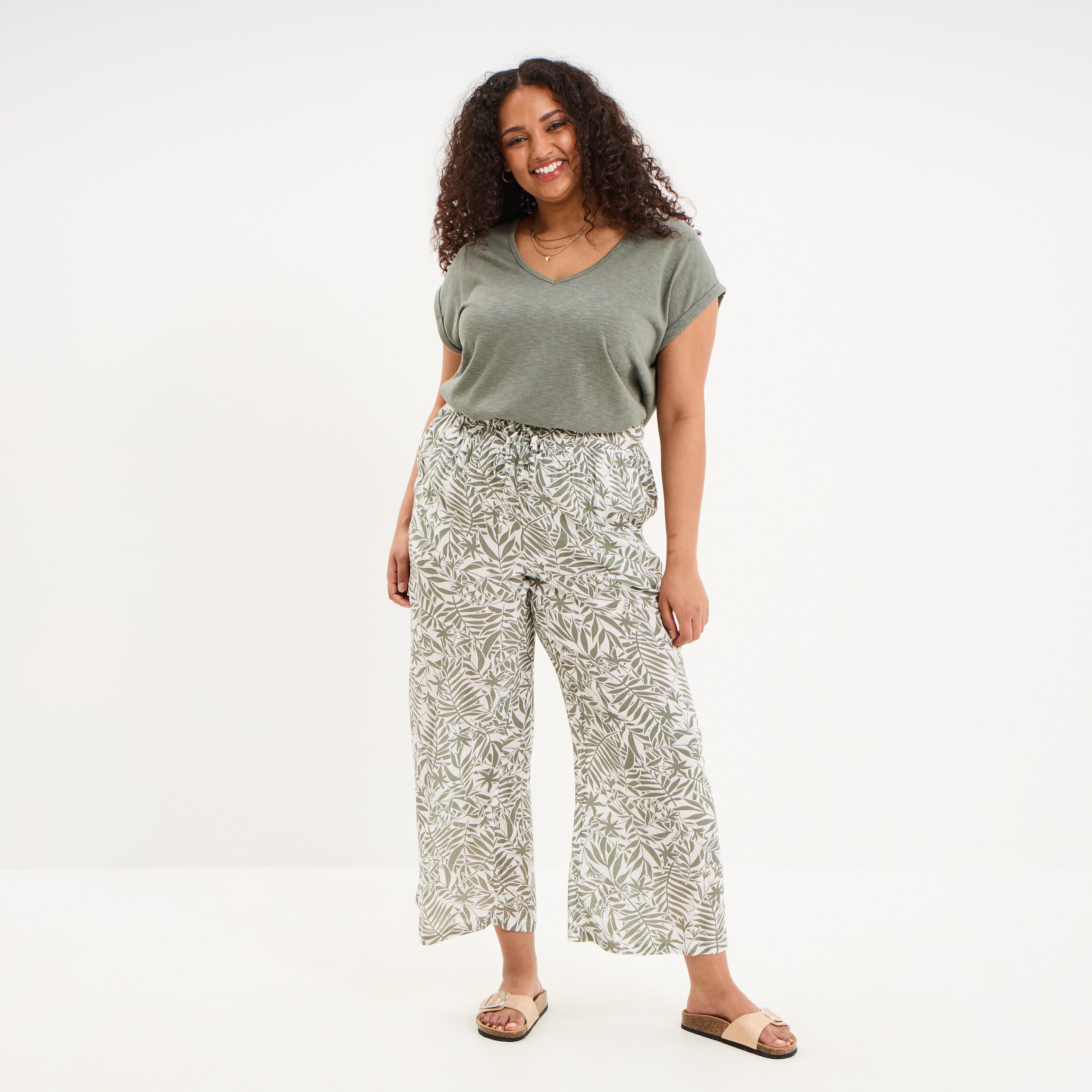T-shirt avec strass manches courtes vert kaki femme grande taille