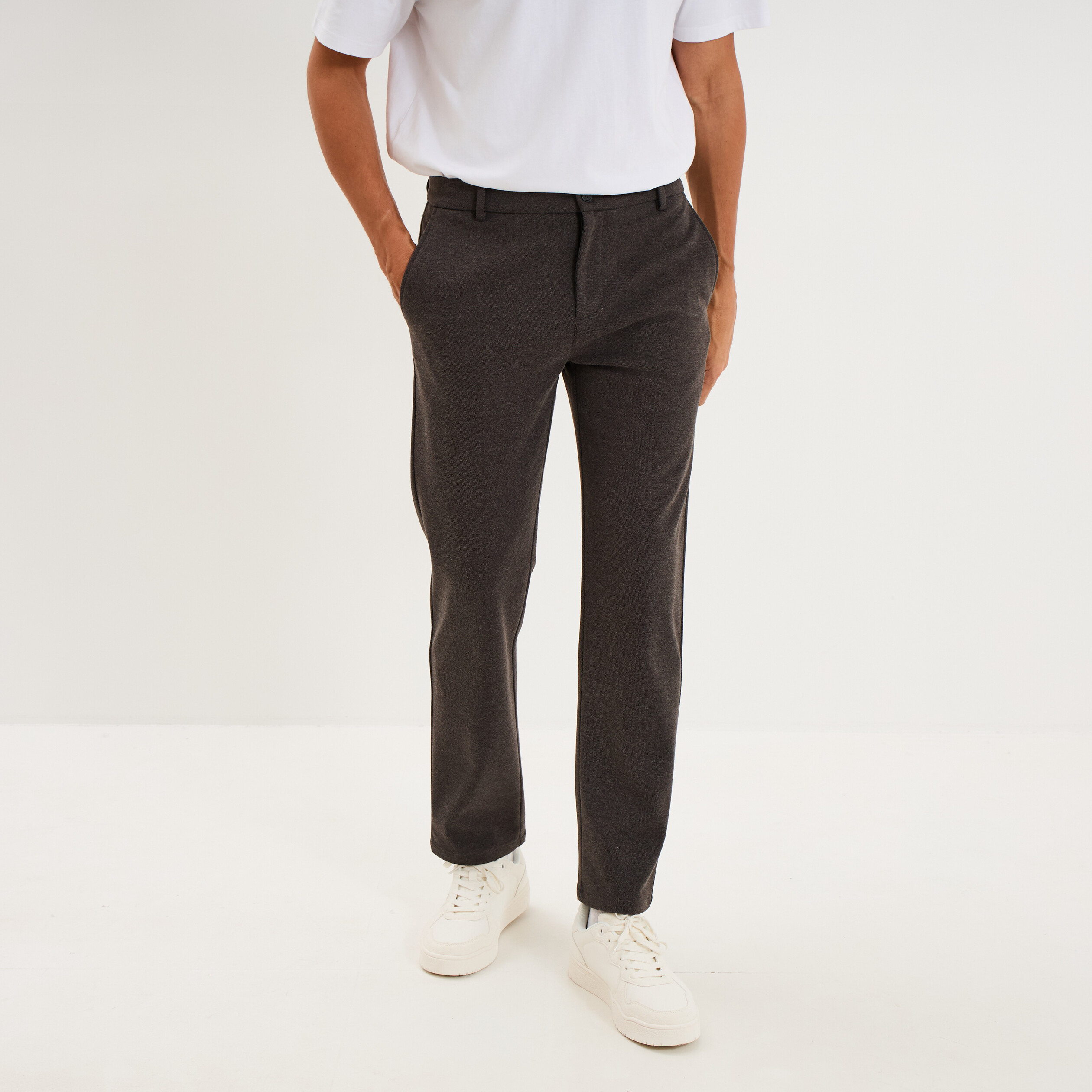 Pantalon chino slim marron chocolat homme