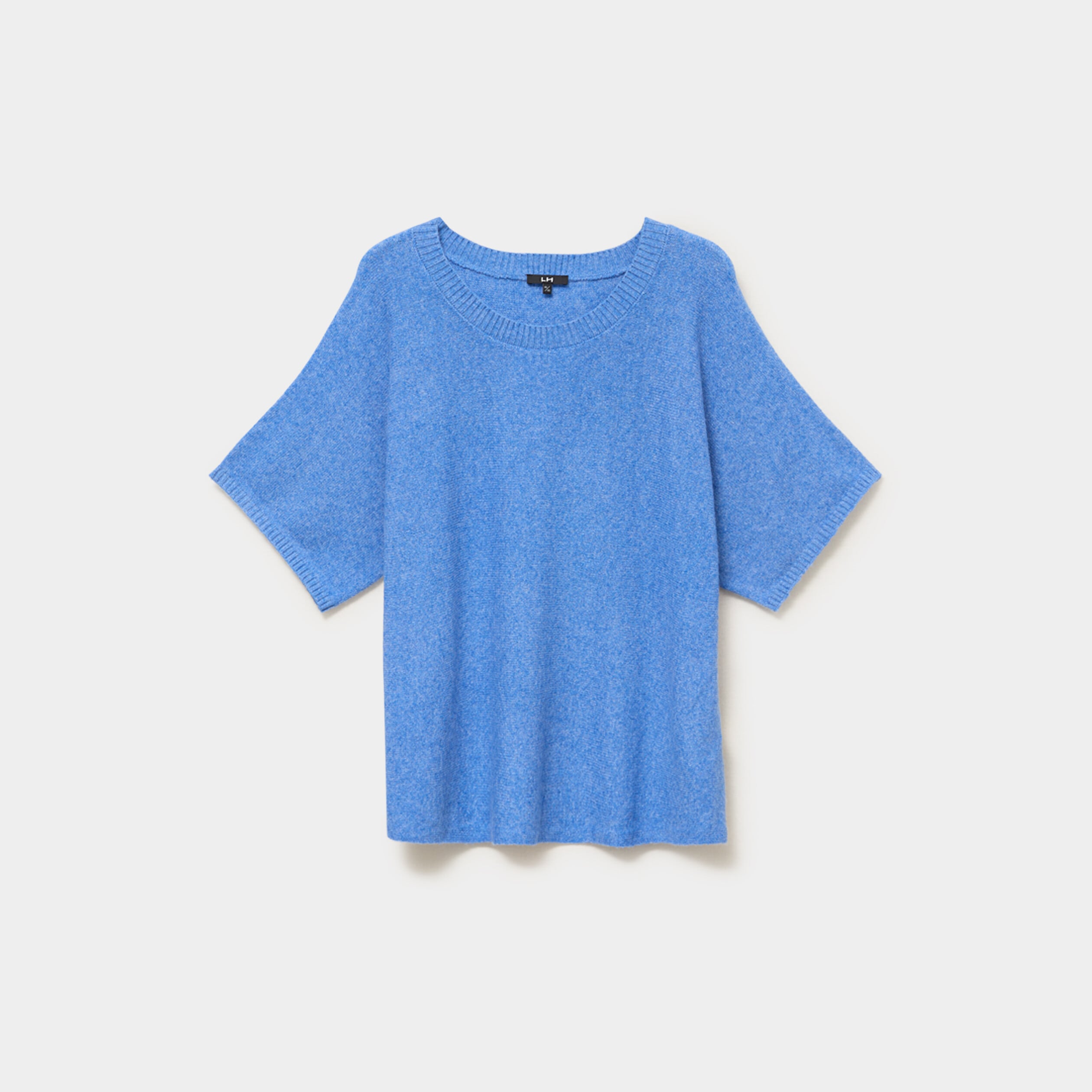 Pull manches courtes col rond bleu femme grande taille