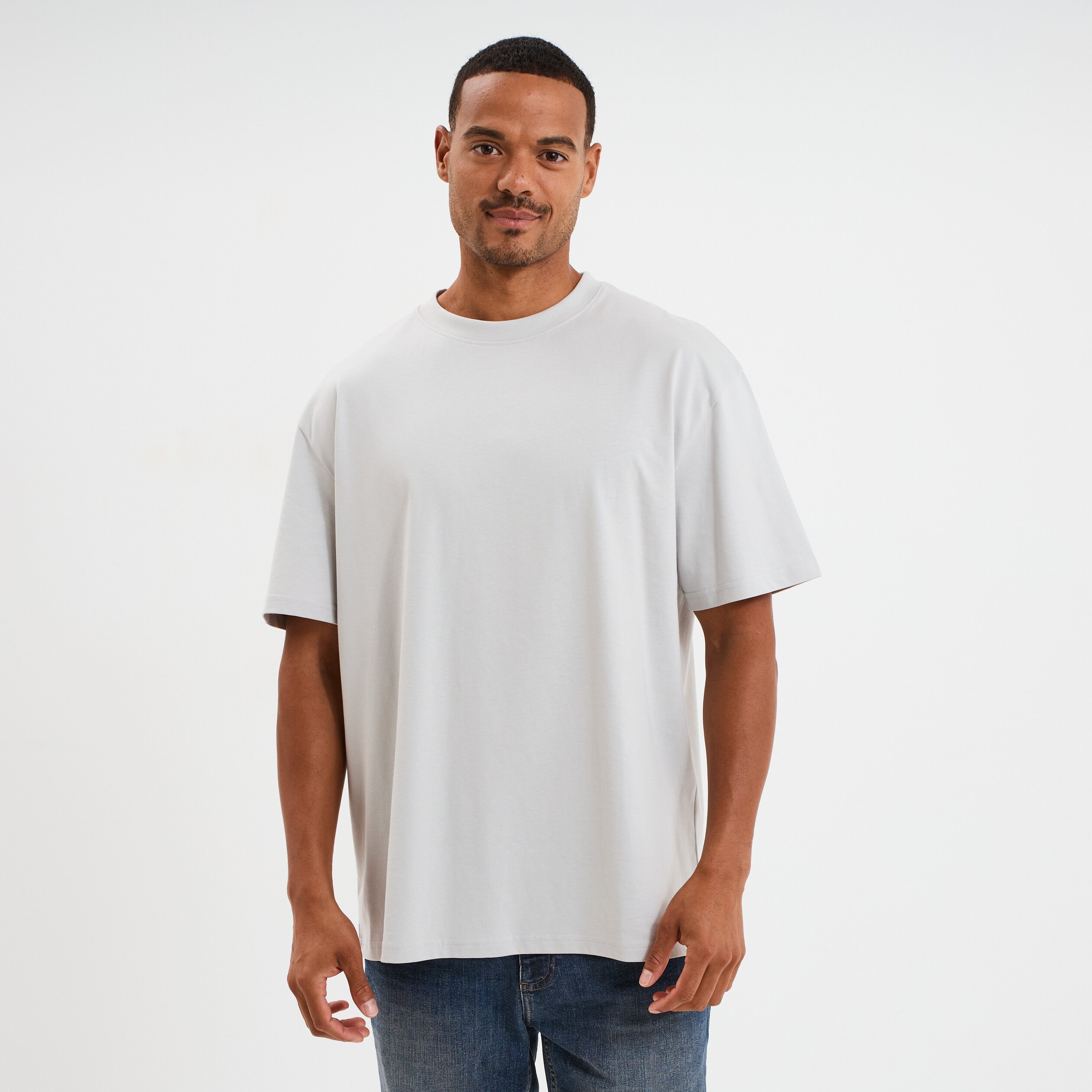 t shirt col rond manches courtes coton gris clair homme T-shirt col rond manches courtes coton gris clair homme