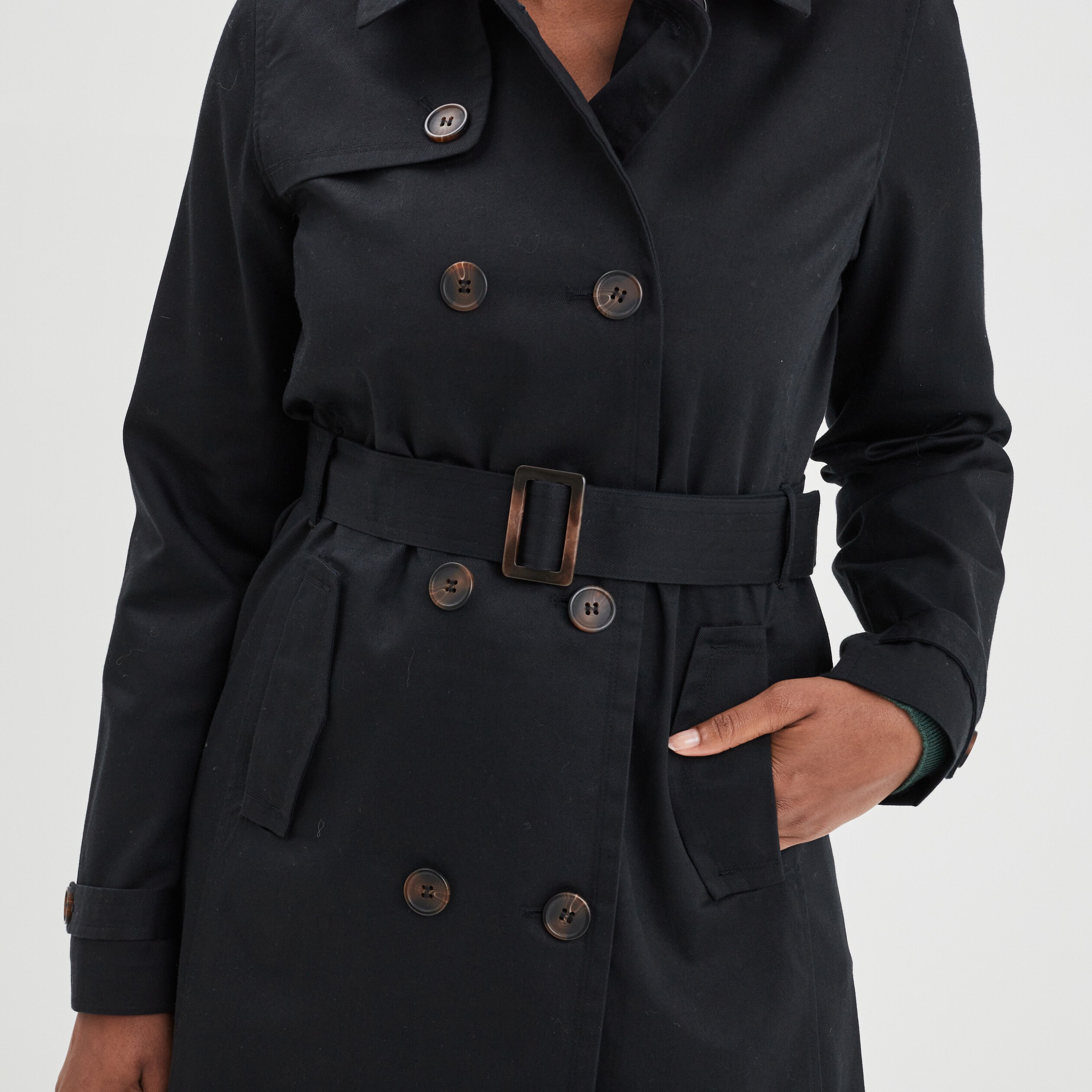 Trench mi long ceintur ajust noir femme