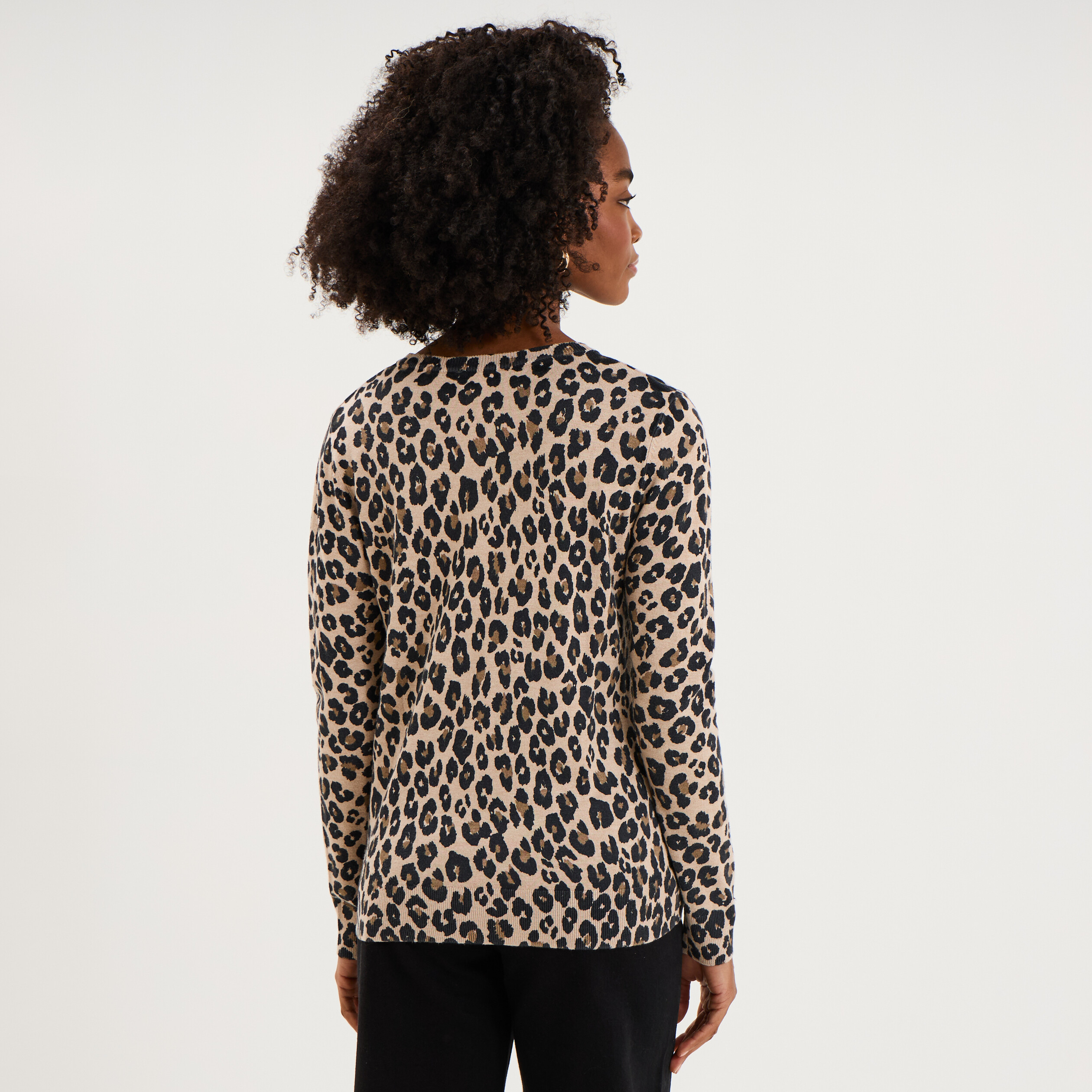 Pull col rond manches longues beige femme