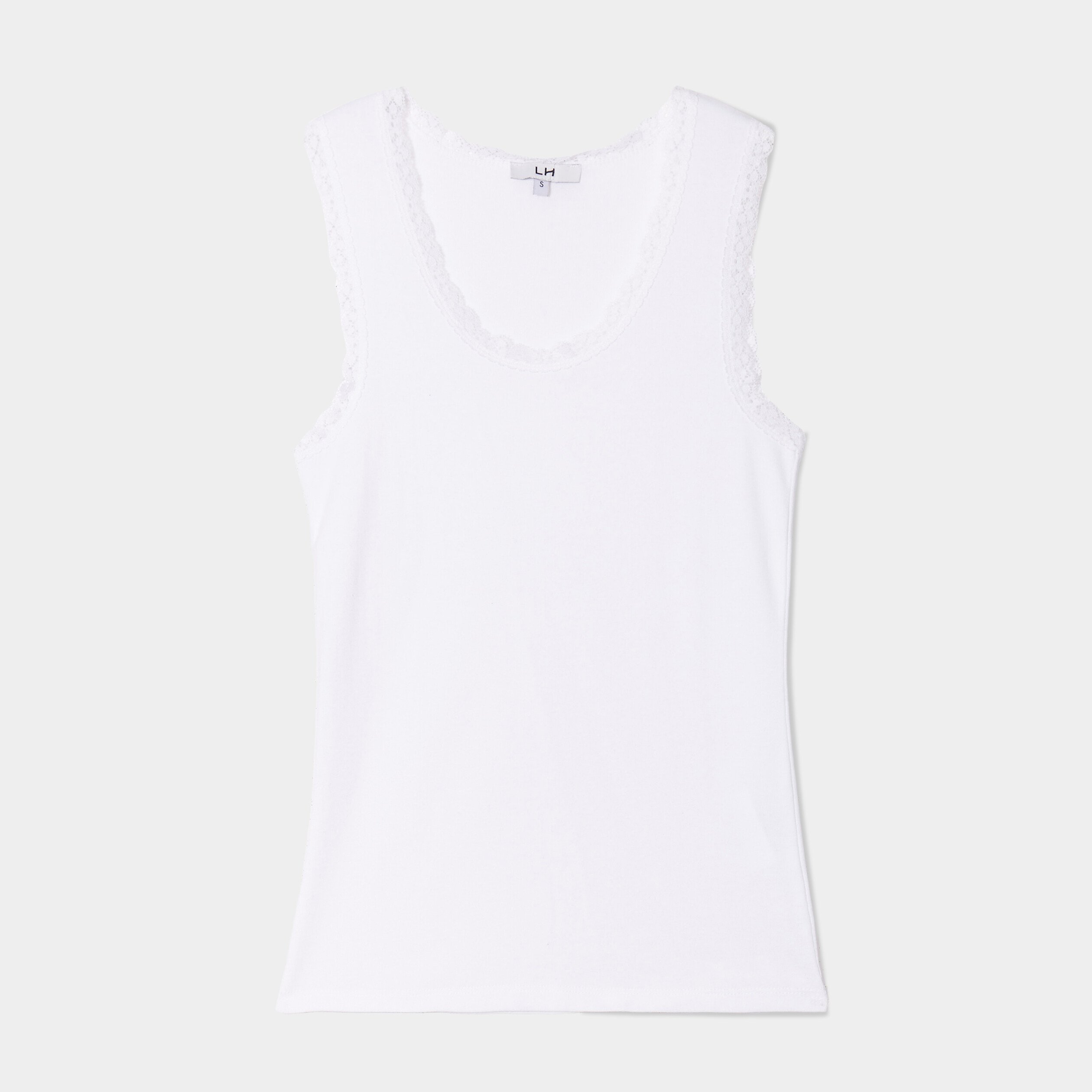 debardeur coton bords dentelle blanc femme Débardeur coton bords dentelle blanc femme