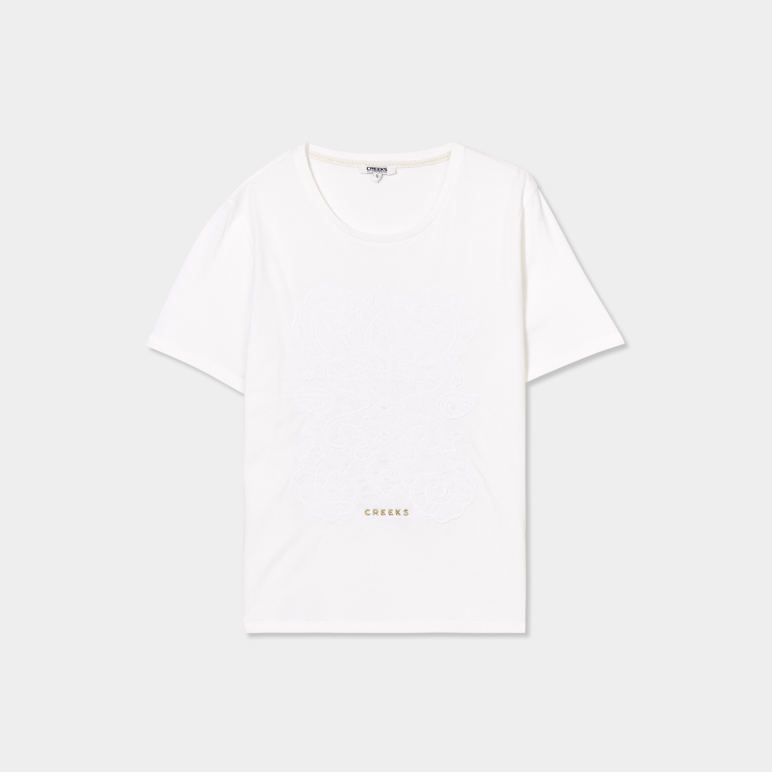 t shirt avec broderie coton creeks blanc femme T-shirt avec broderie coton Creeks blanc femme