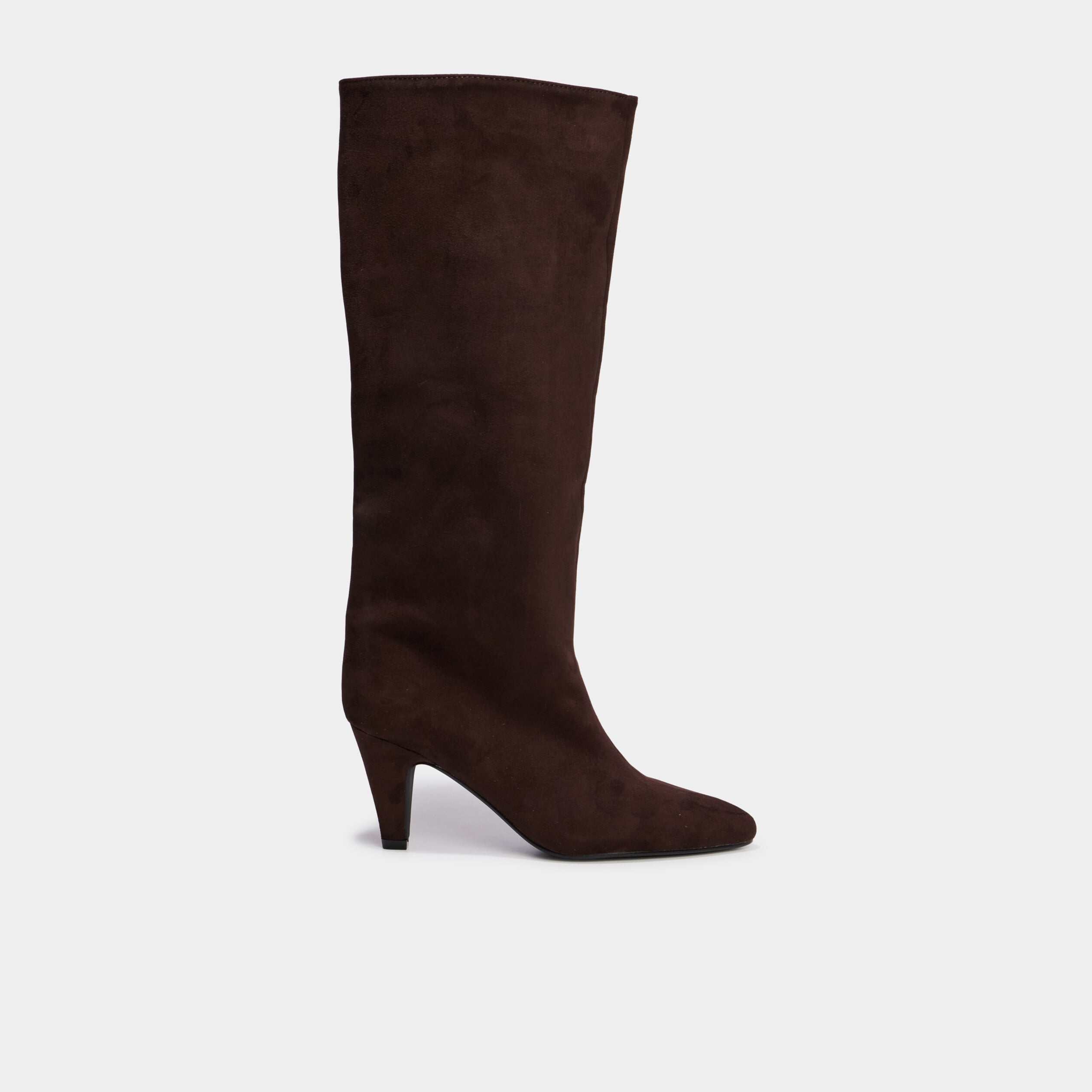 Bottes hautes kitten heel su&eacute;dine marron fonc&eacute; femme