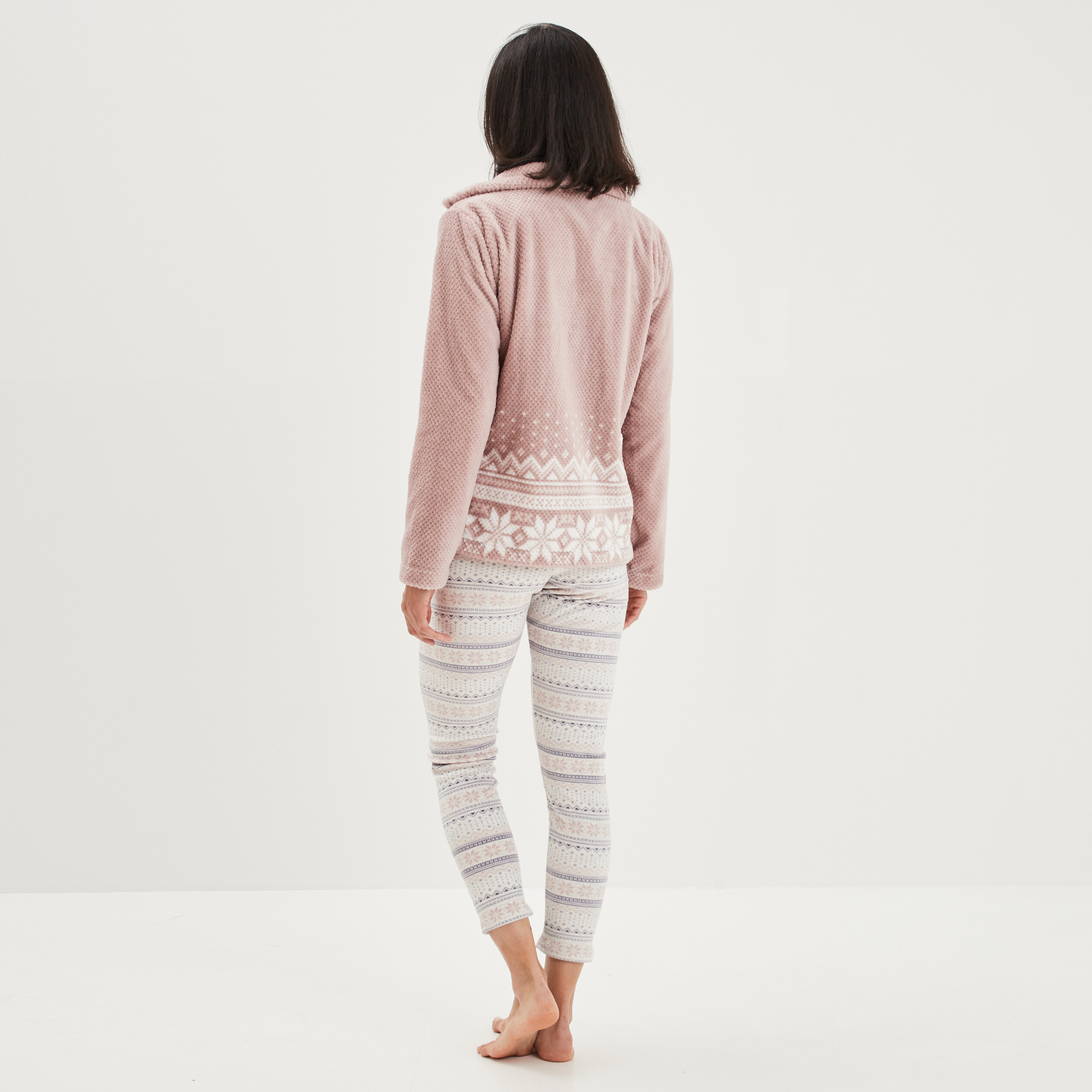 Ensemble pyjama gilet 3 pièces pilou rose pastel femme