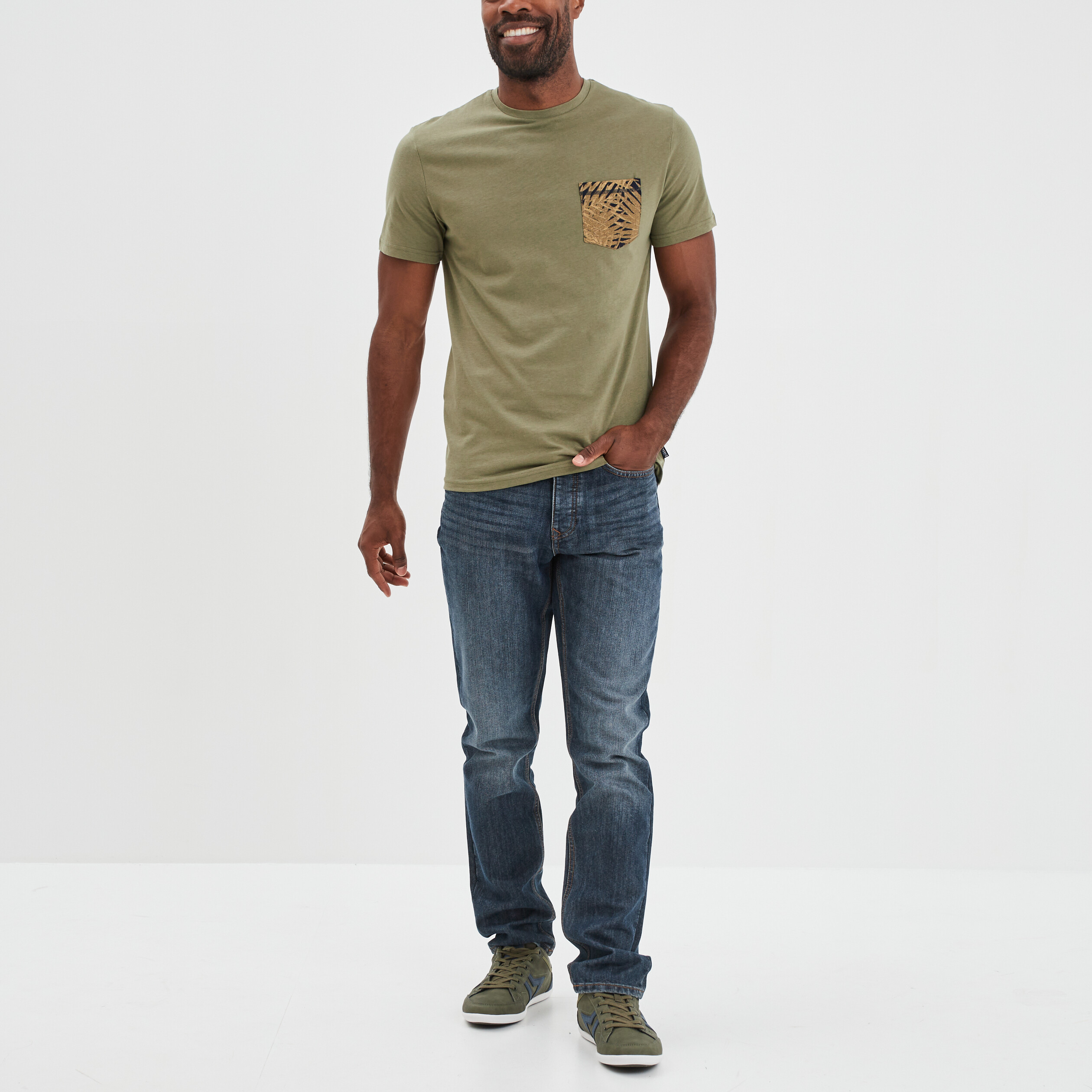 T-shirt manches courtes coton Creeks vert kaki homme