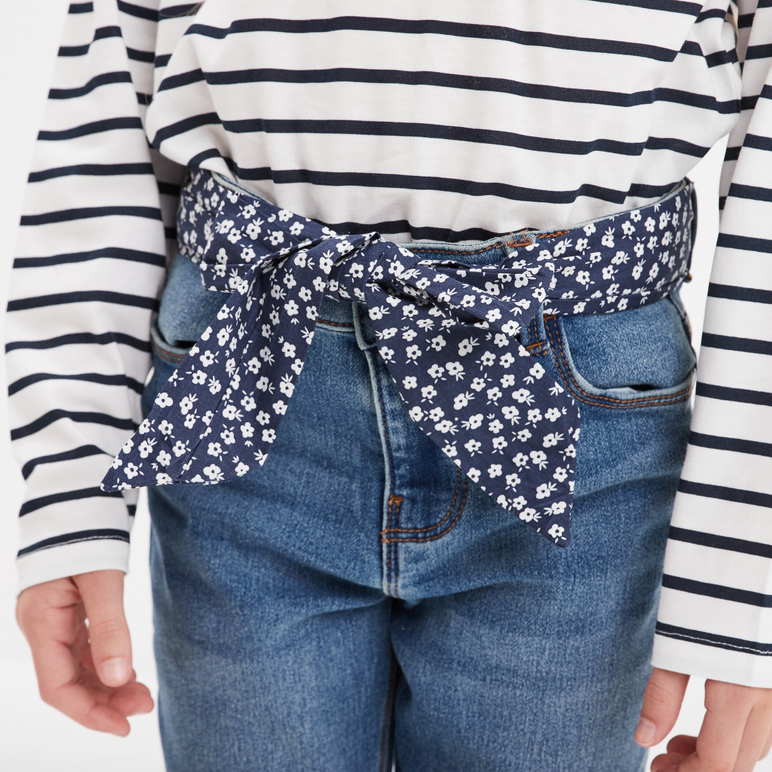 Jean stretch skinny ceinture foulard denim stone fille