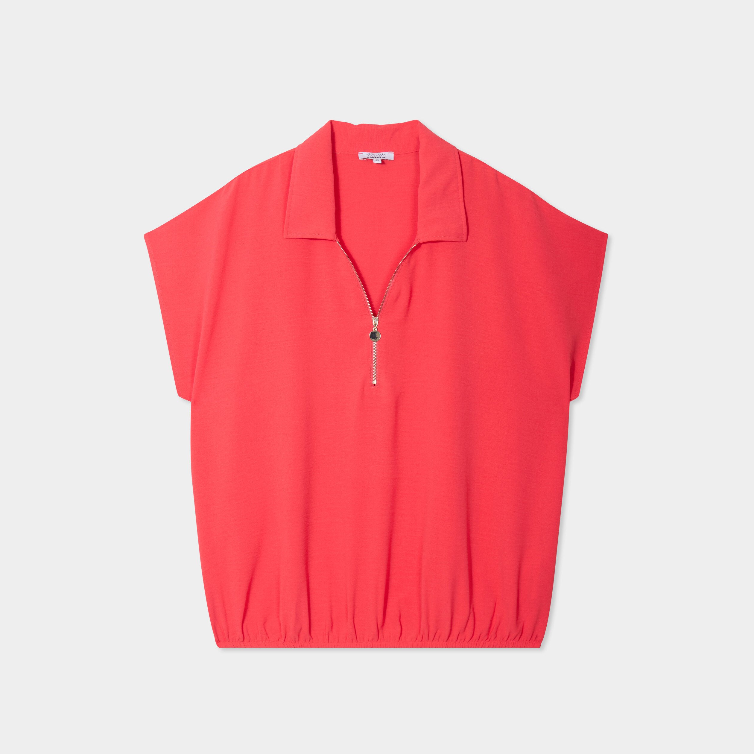blouse effet satin manches courtes rouge femmegt Blouse effet satin manches courtes rouge femme grande taille