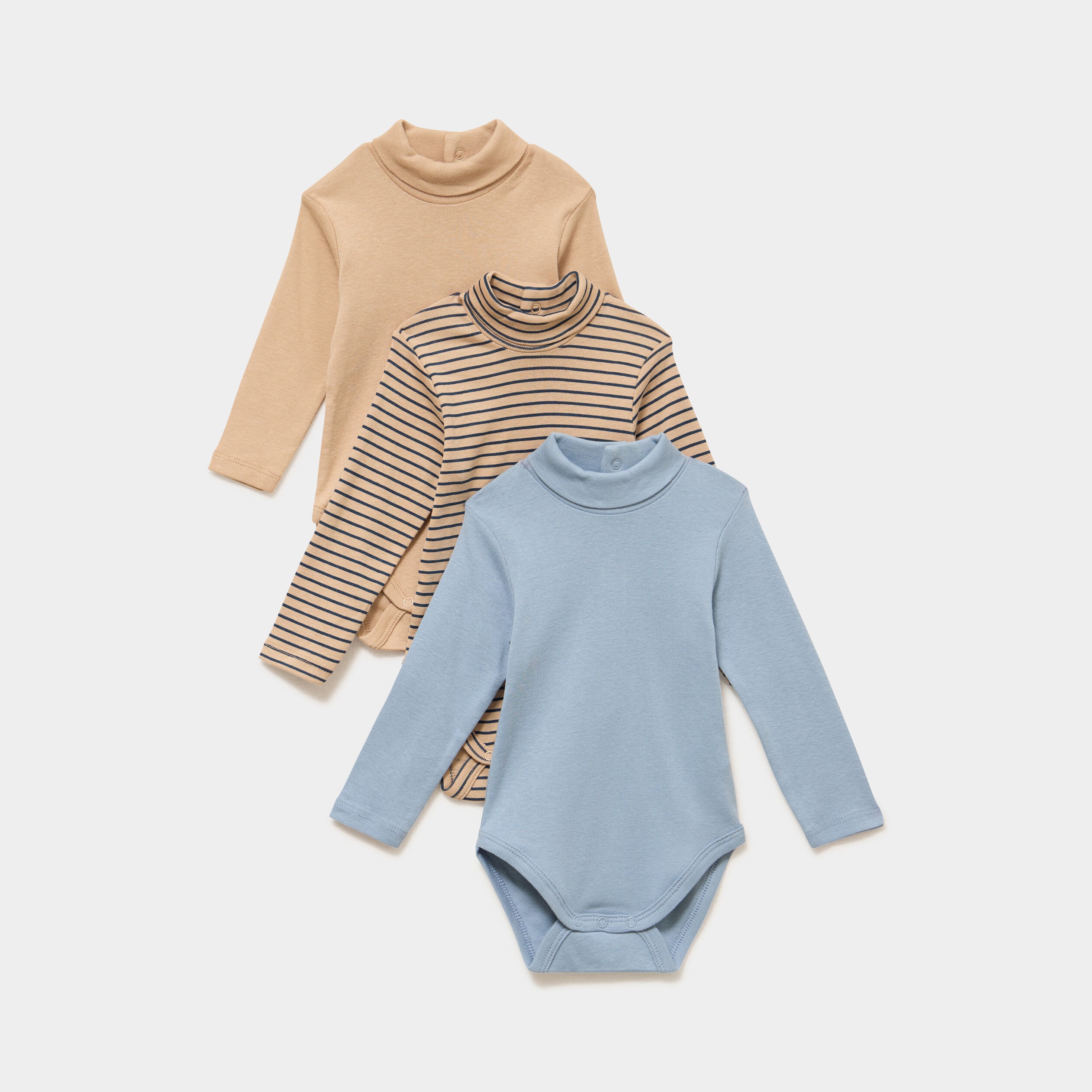 Lot 3 bodies col roul&eacute; manches longues bleu b&eacute;b&eacute;