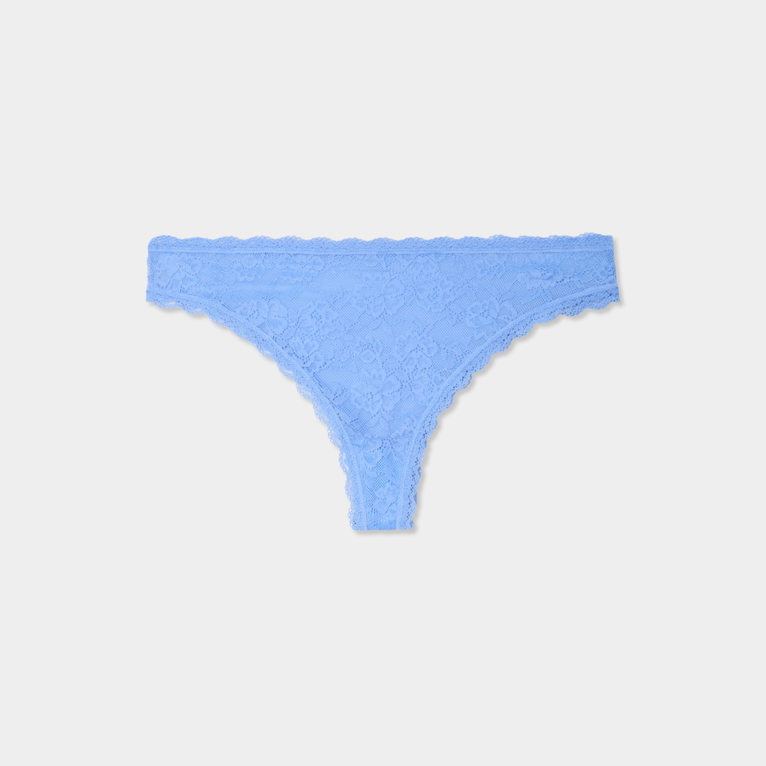 Tanga en dentelle doublure coton bleu lavande femme
