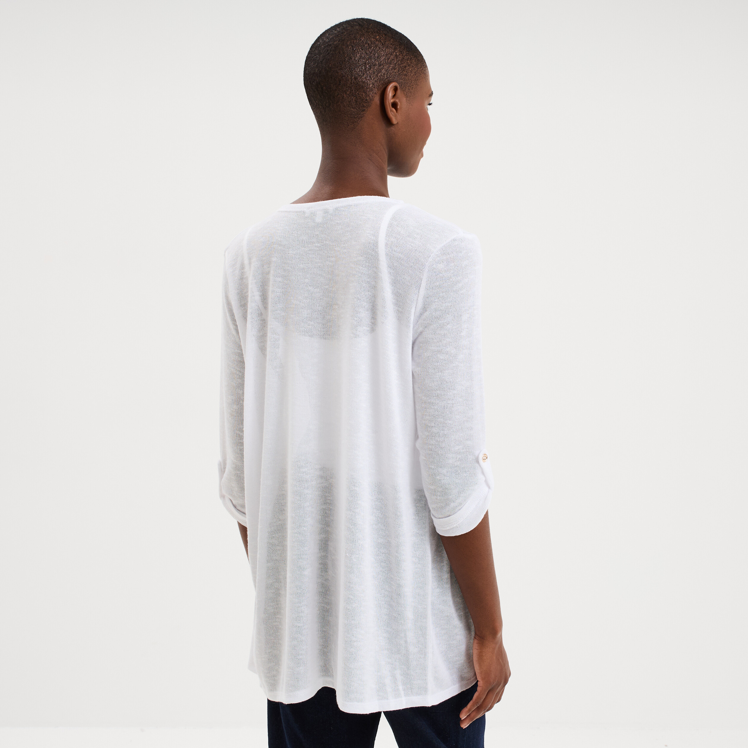 Gilet fin mi long manches 3/4 blanc femme