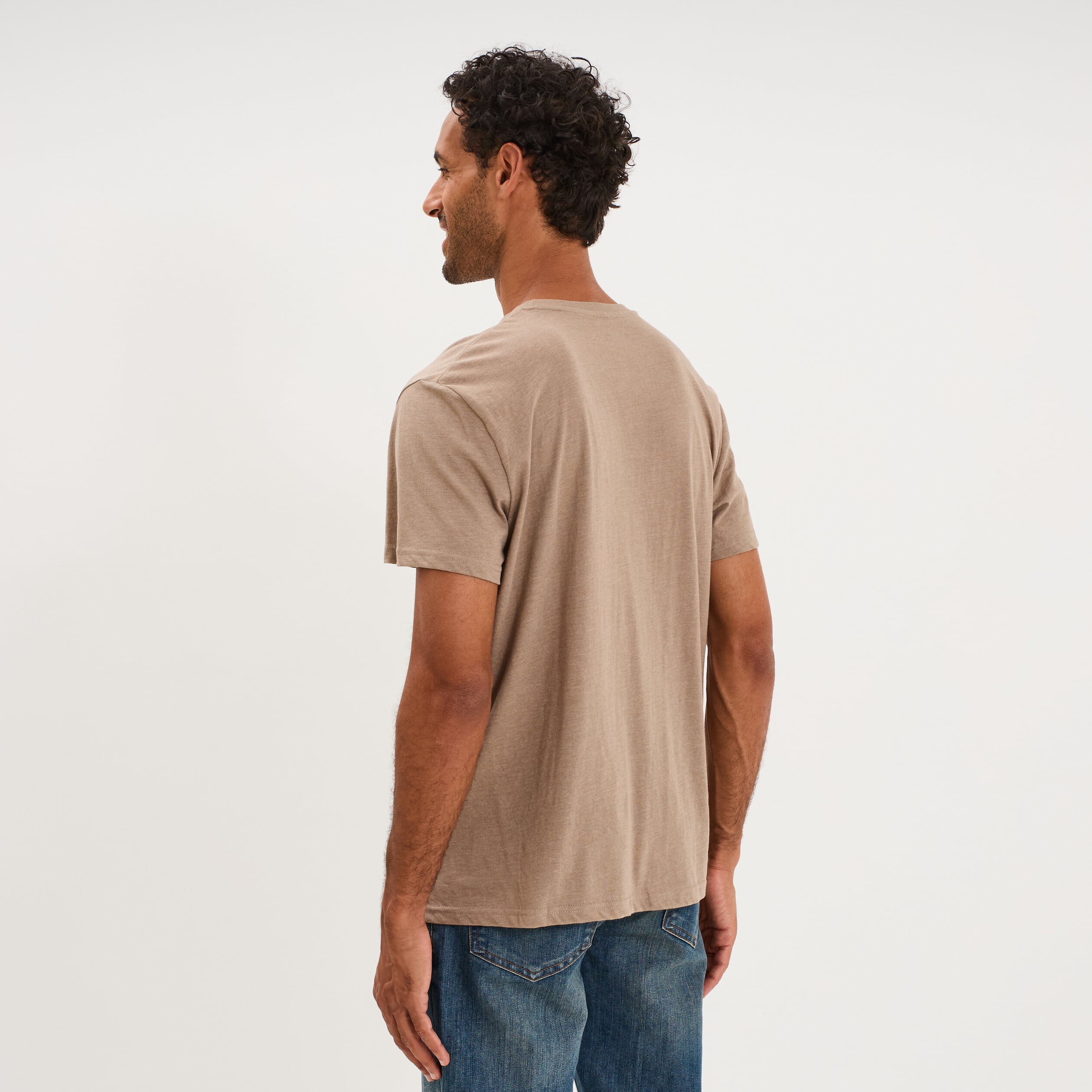 T-shirt droit en coton manches courtes taupe homme