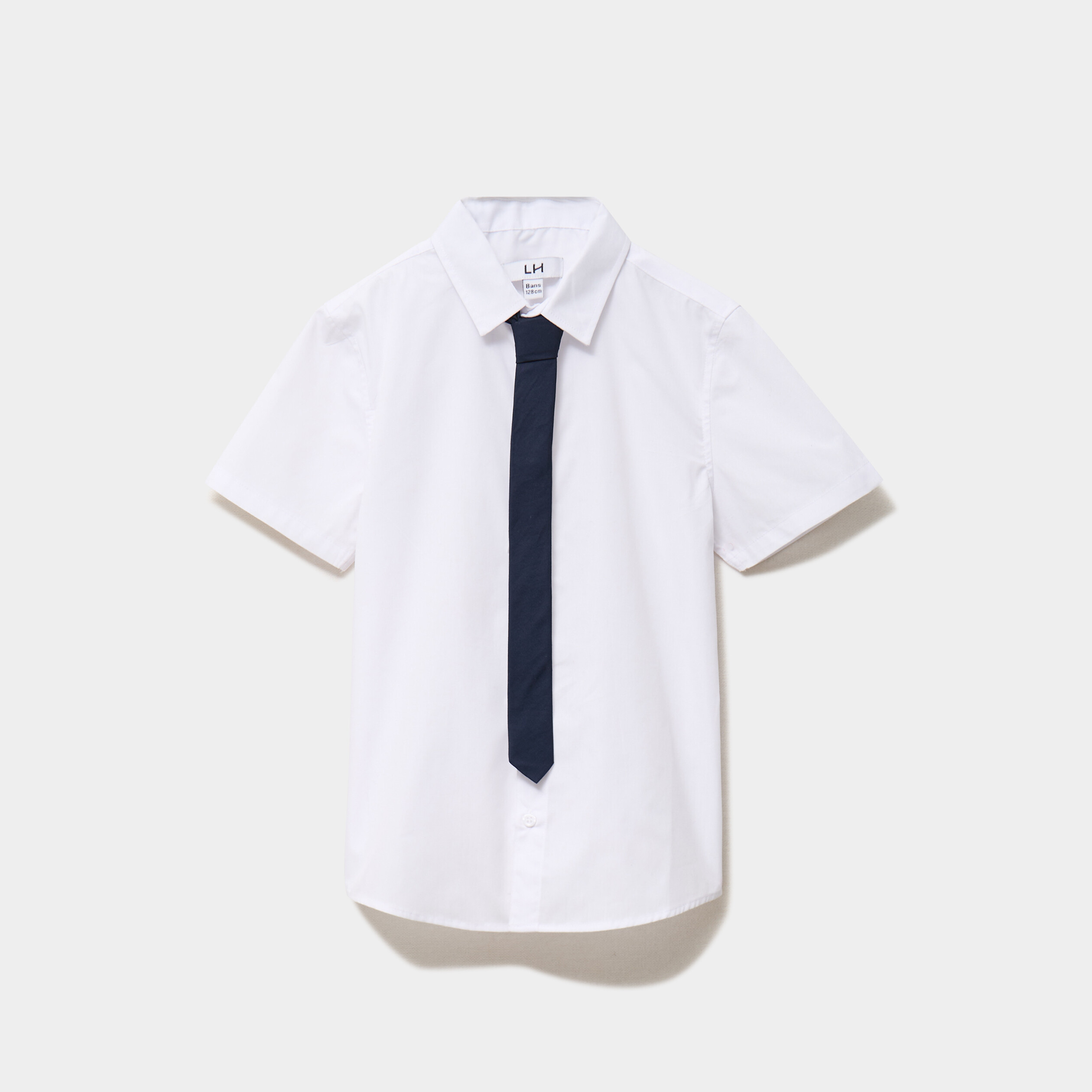 Chemise manches courtes avec cravate blanc gar&ccedil;on