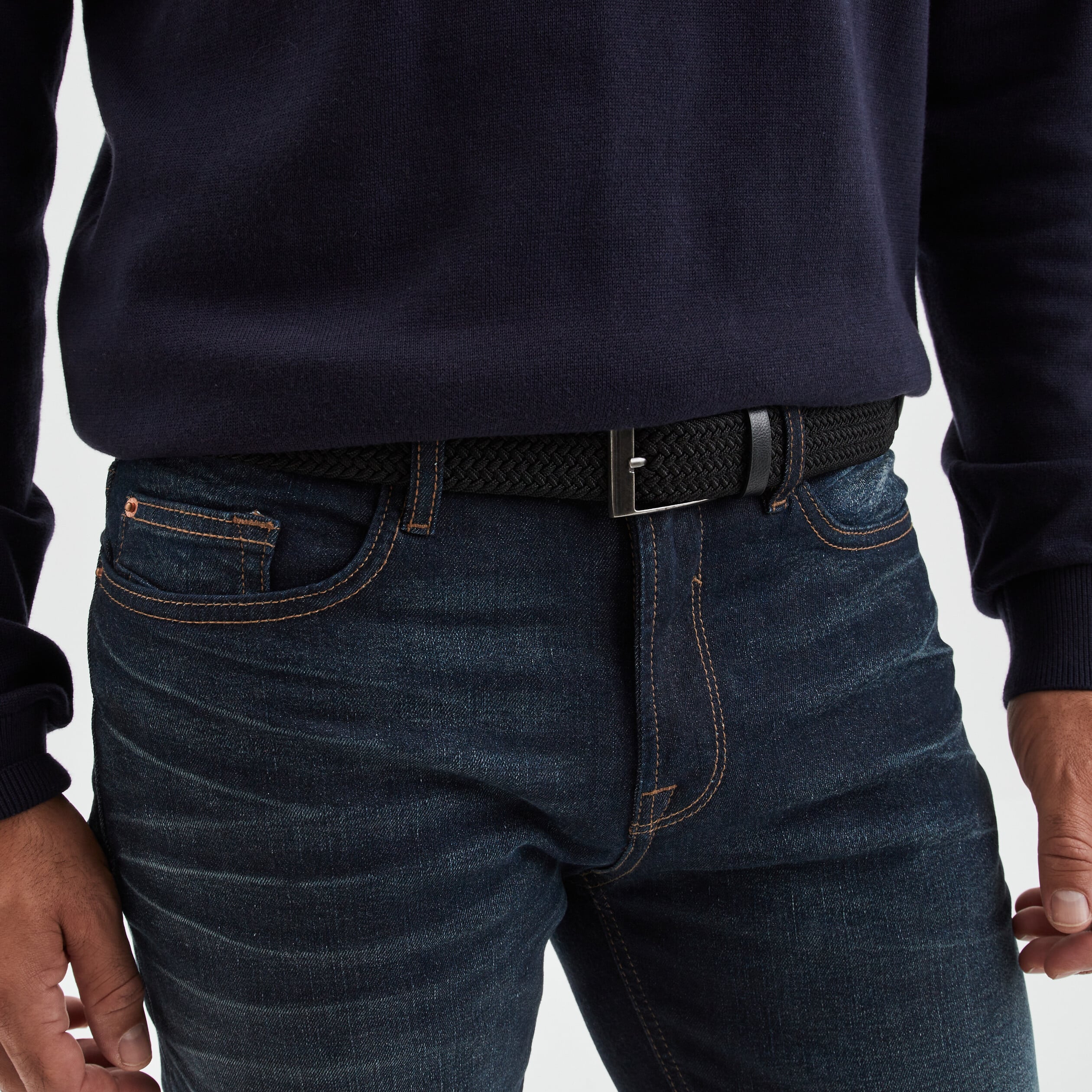 Ceinture tress&eacute;e noir homme