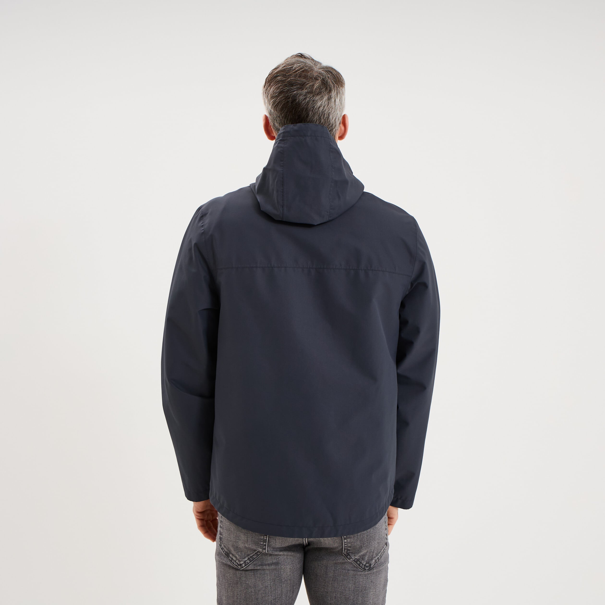 Blouson coupe-vent imperm&eacute;able &agrave; capuche bleu fonc&eacute; homme