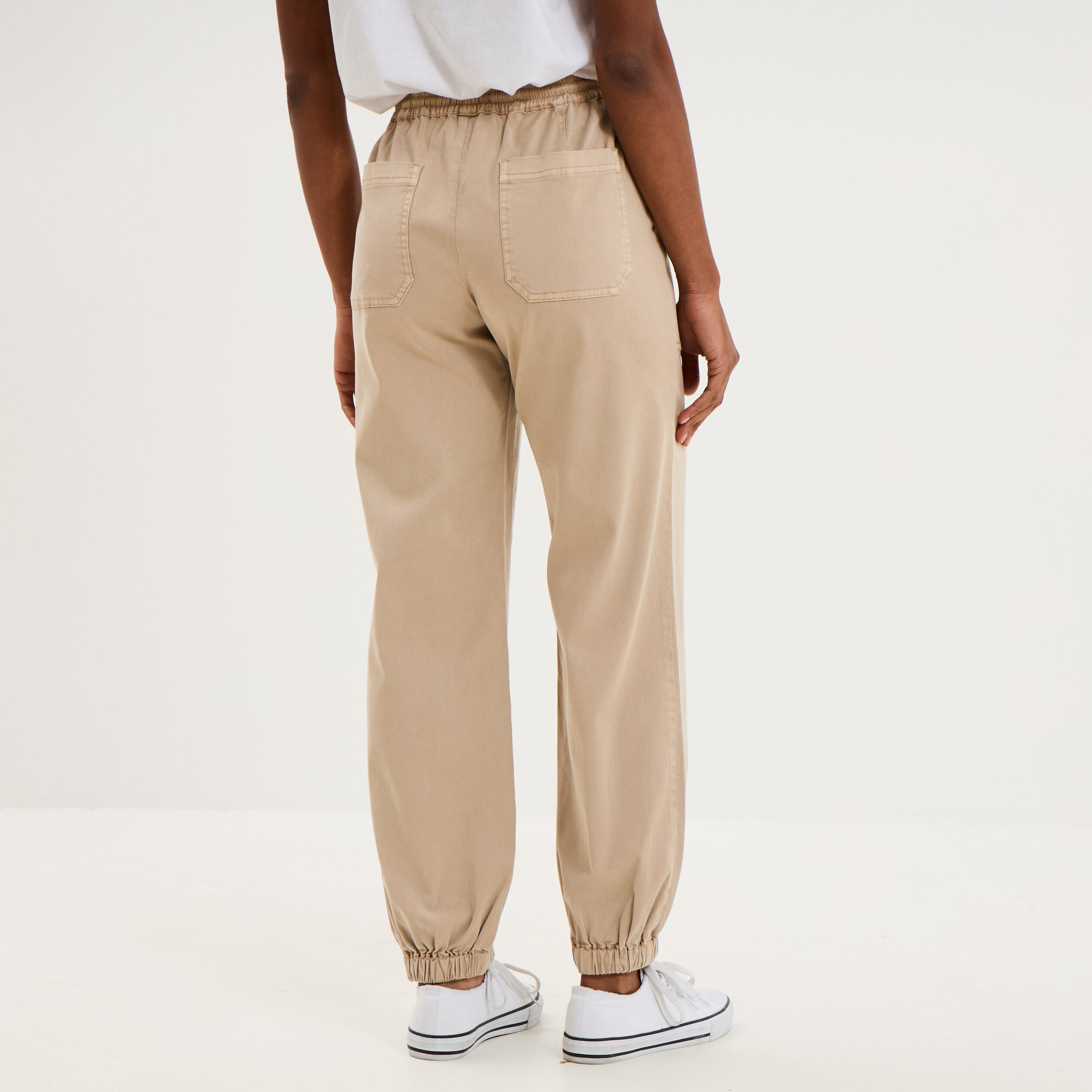 Pantalon molleton cargo droit cropped beige femme