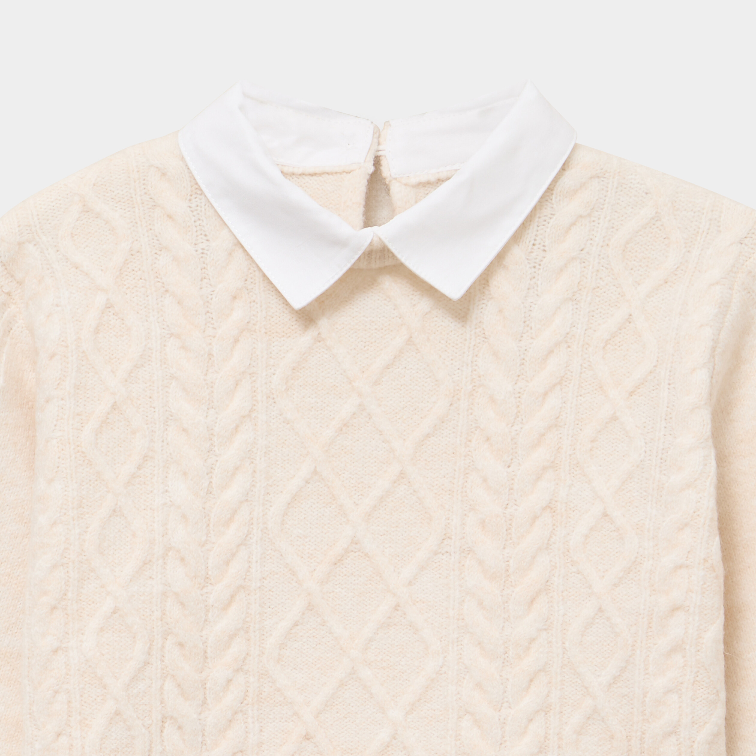 Pull effet 2-en-1 col chemise ivoire fille