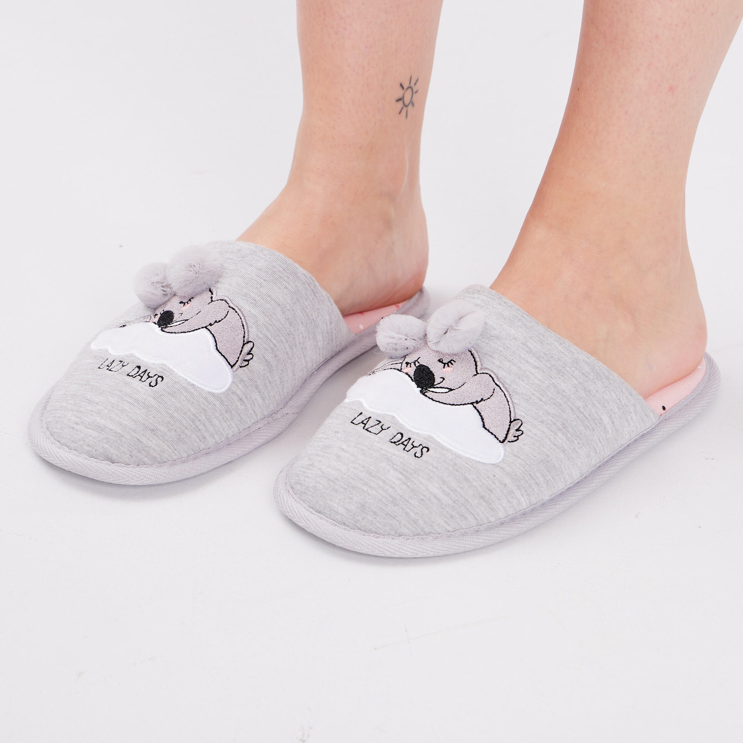 Chaussons mules koala gris femme