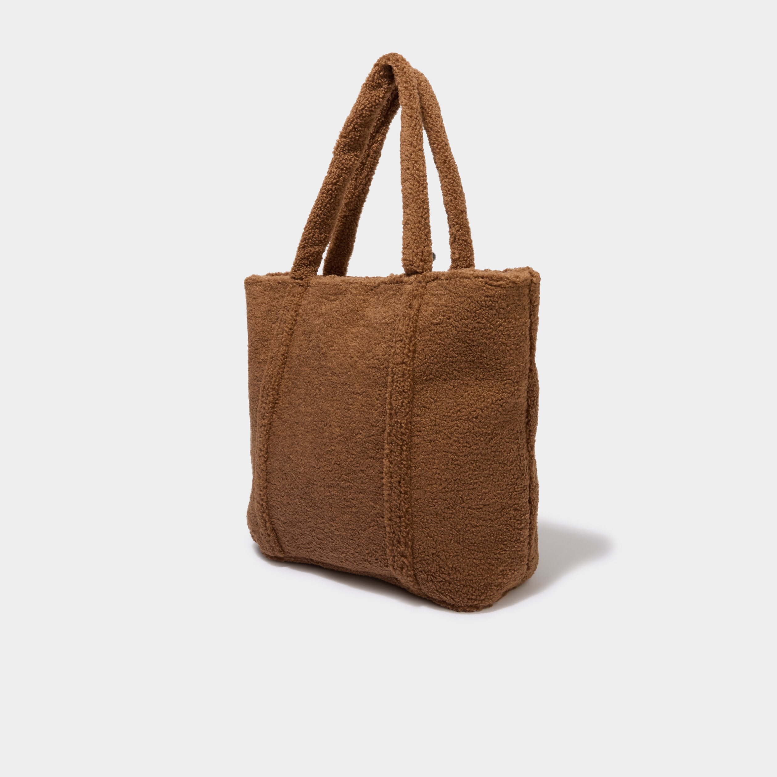 Sac shopper effet polaire camel femme