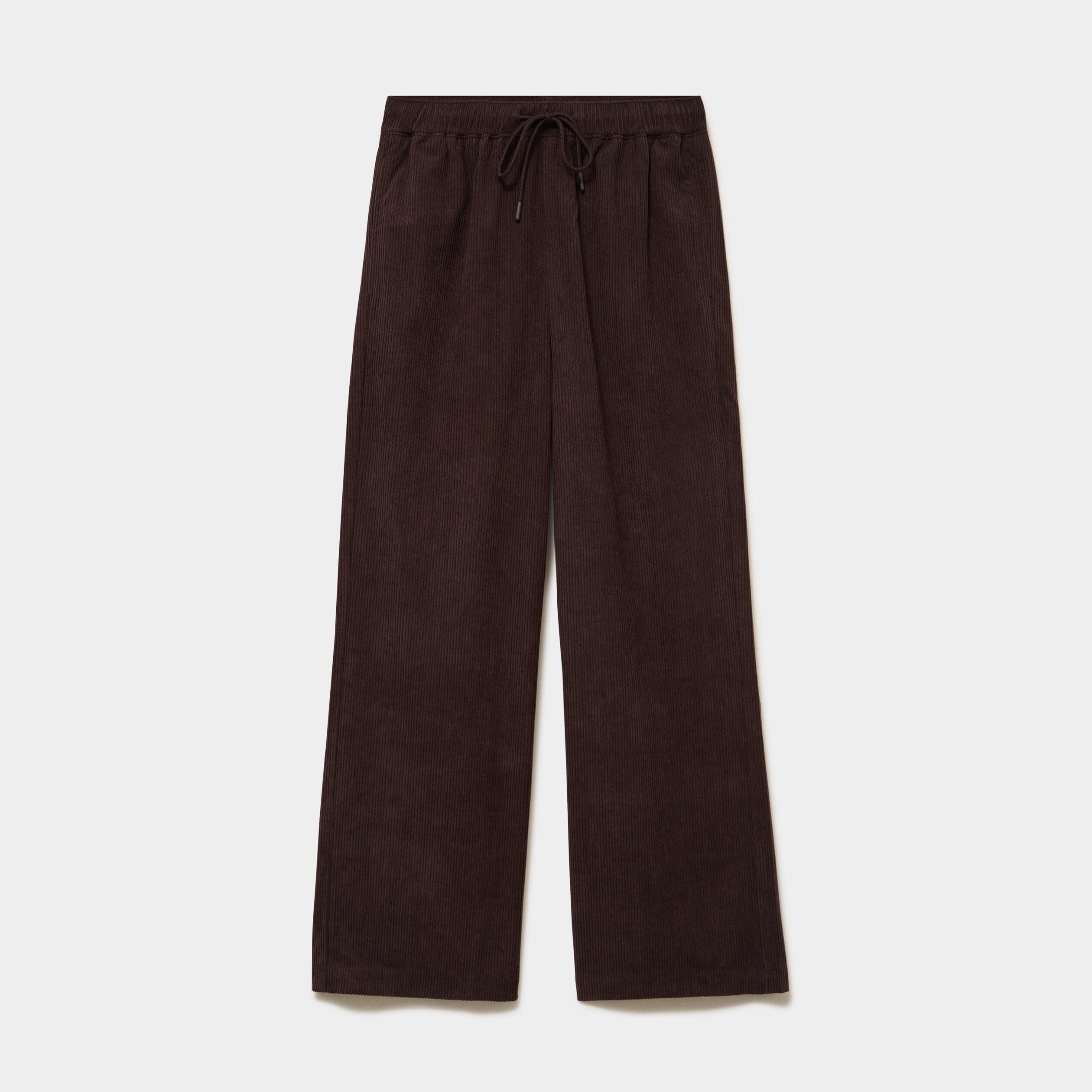 Pantalon large effet velours c&ocirc;tel&eacute; marron fonc&eacute; femme