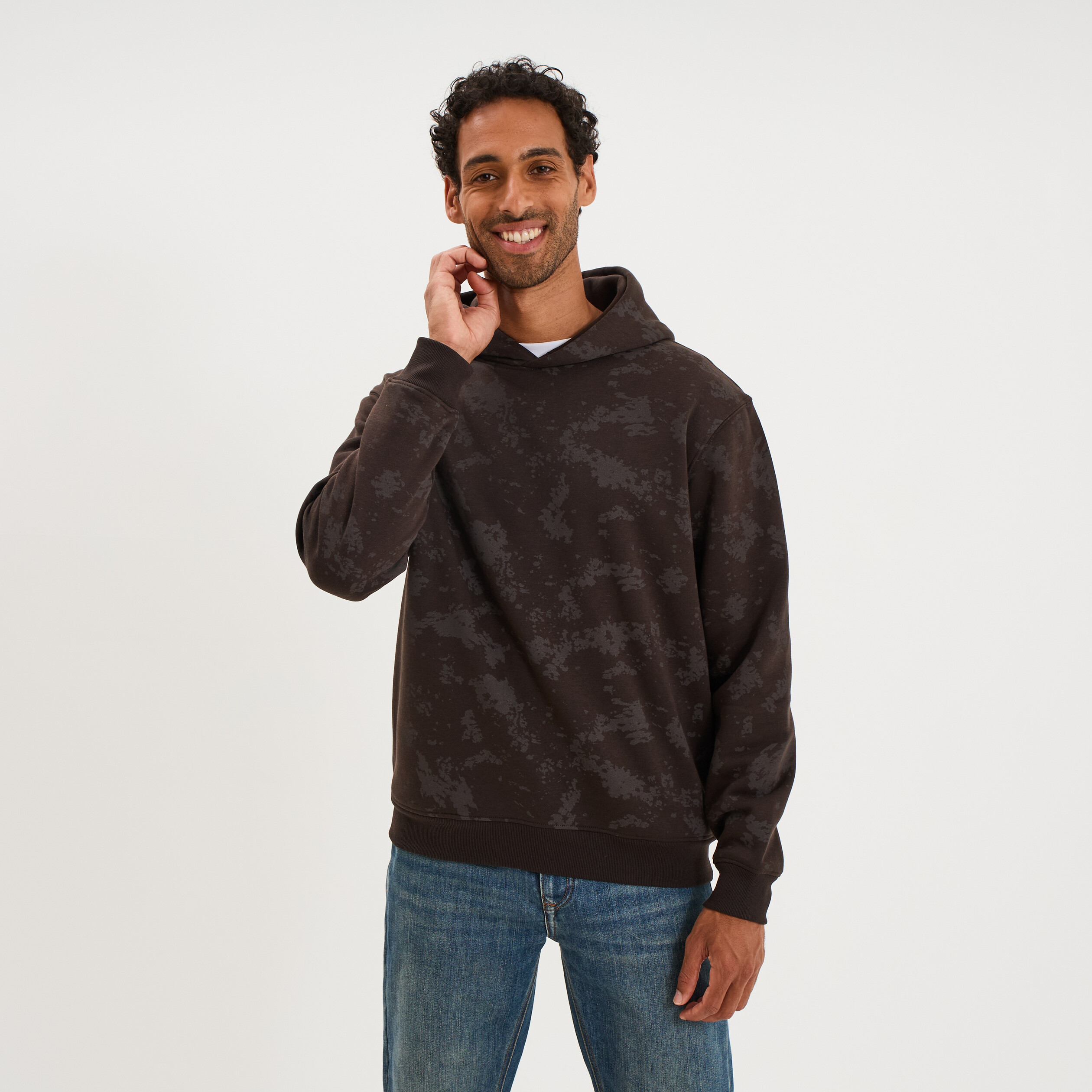 Sweat hoodie &agrave; capuche molleton marron chocolat homme