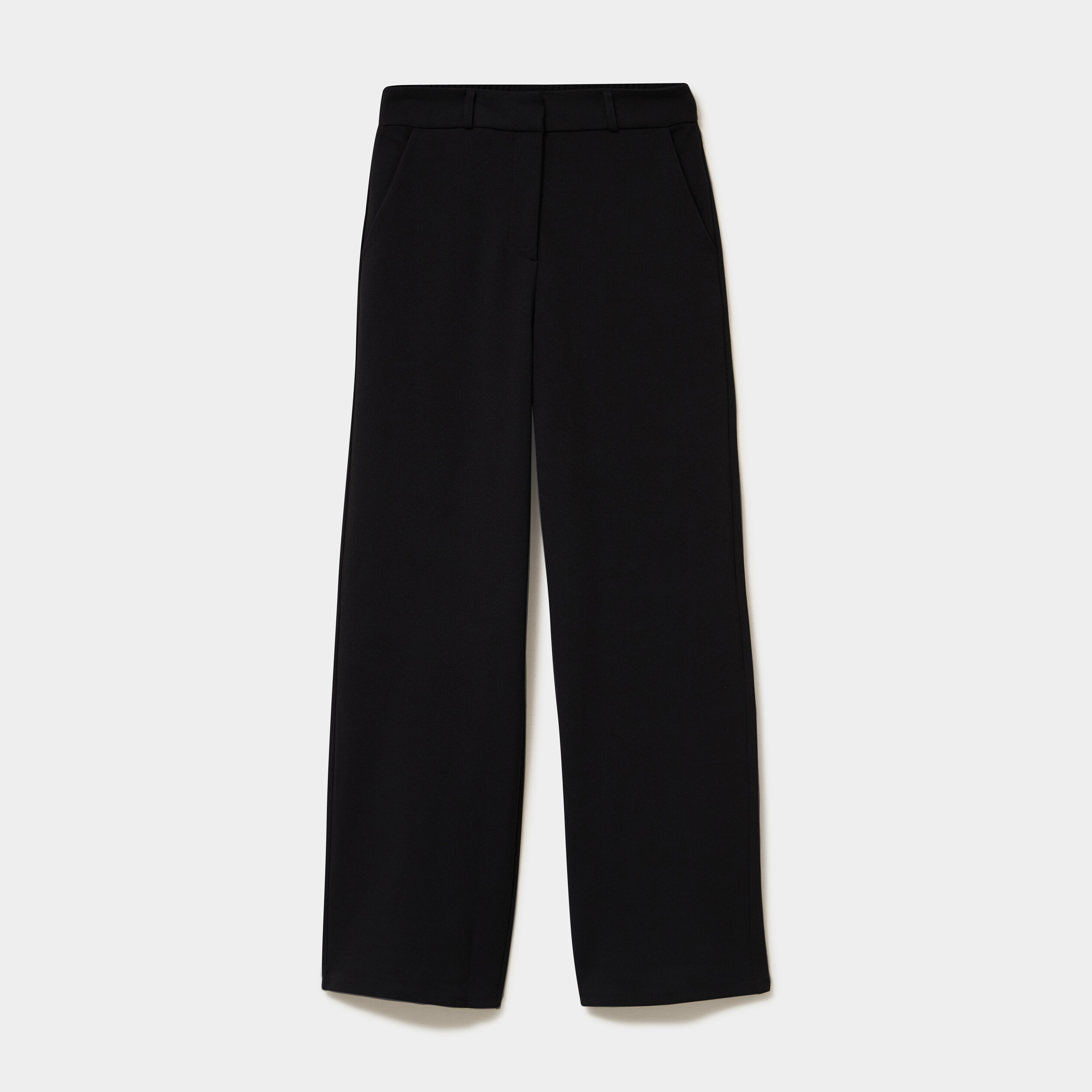 Pantalon effet cr&ecirc;pe large noir femme