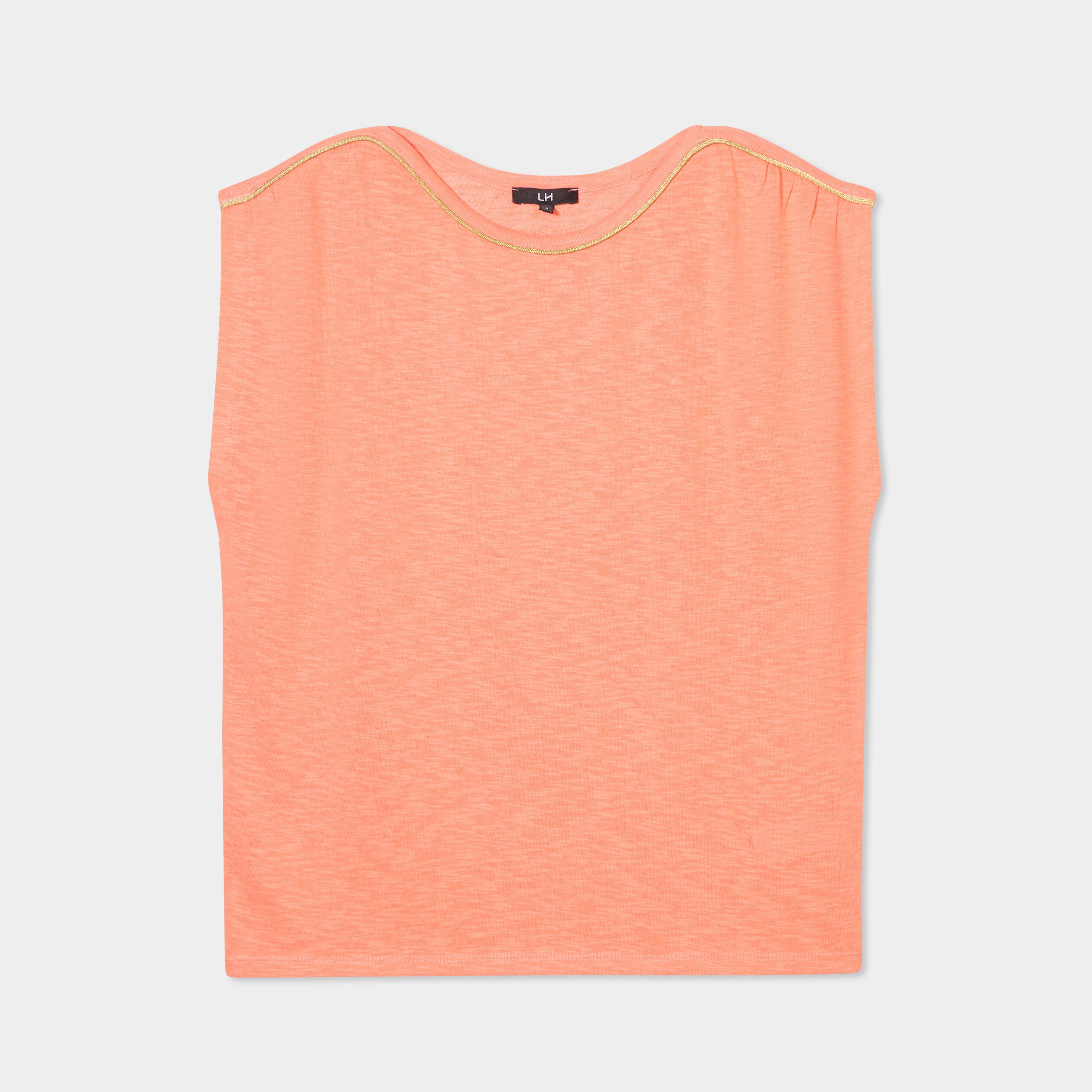 t shirt sans manches rose corail femme T-shirt sans manches rose corail femme