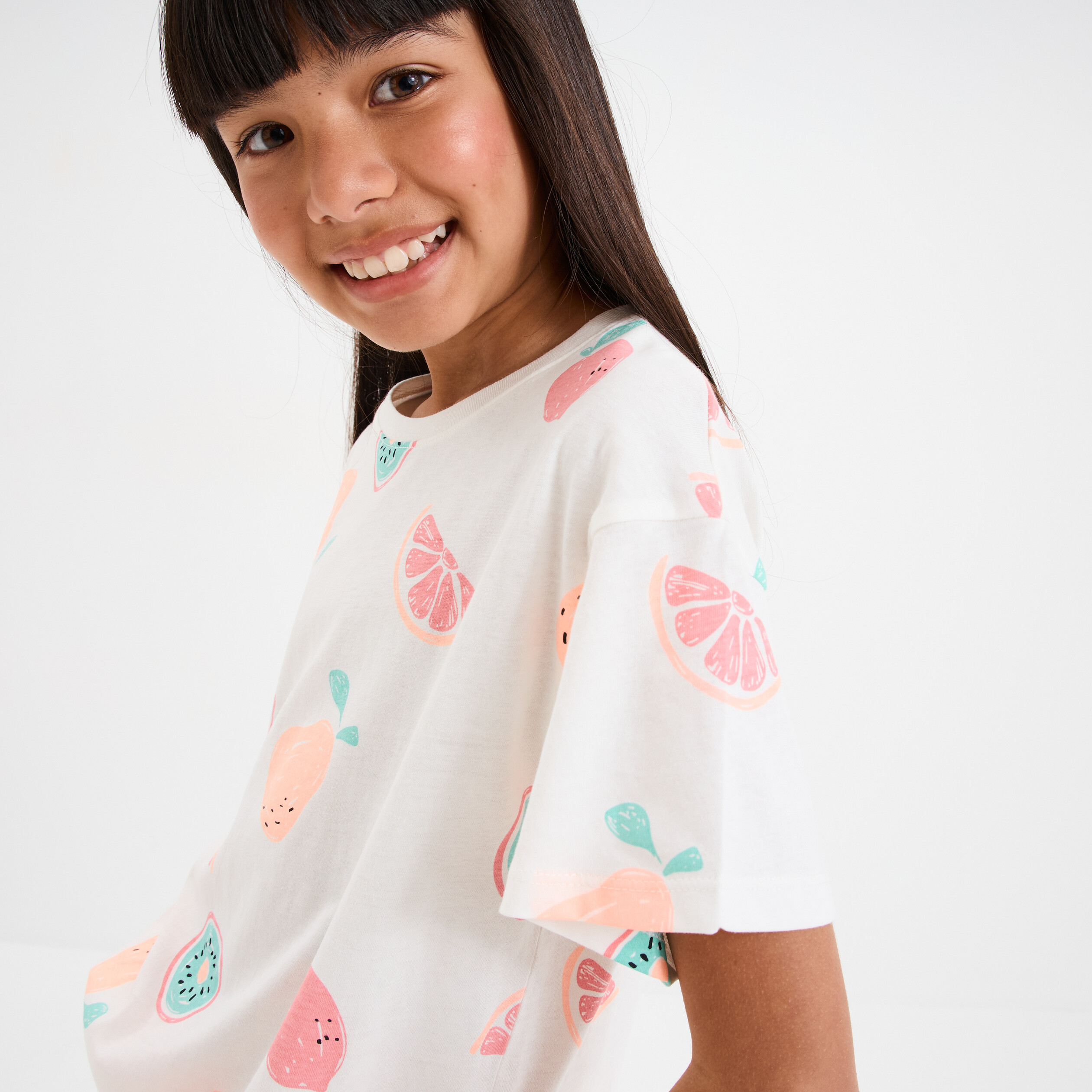 t shirt col rond manches courtes coton ecru fille T-shirt col rond manches courtes coton ecru fille