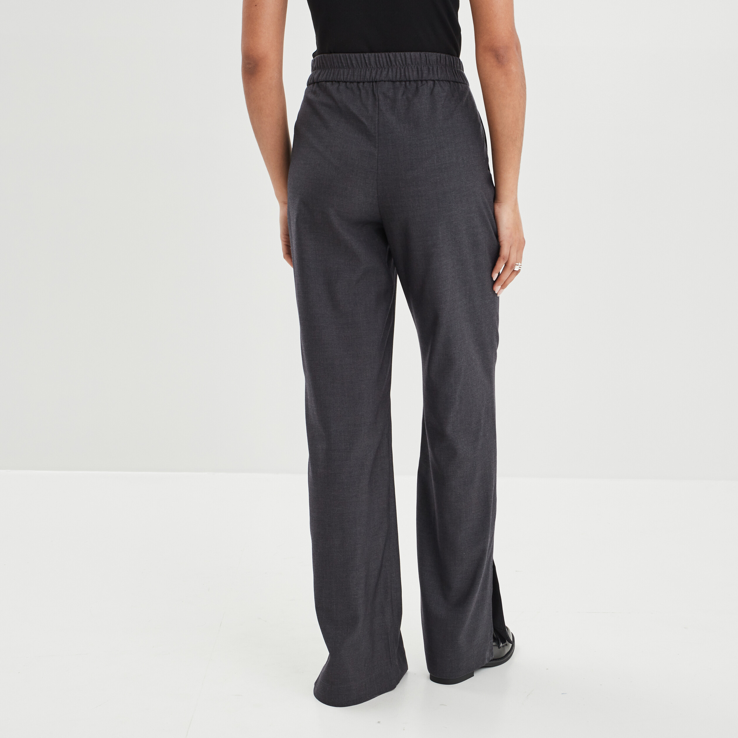 Pantalon wide leg taille haute gris foncé femme