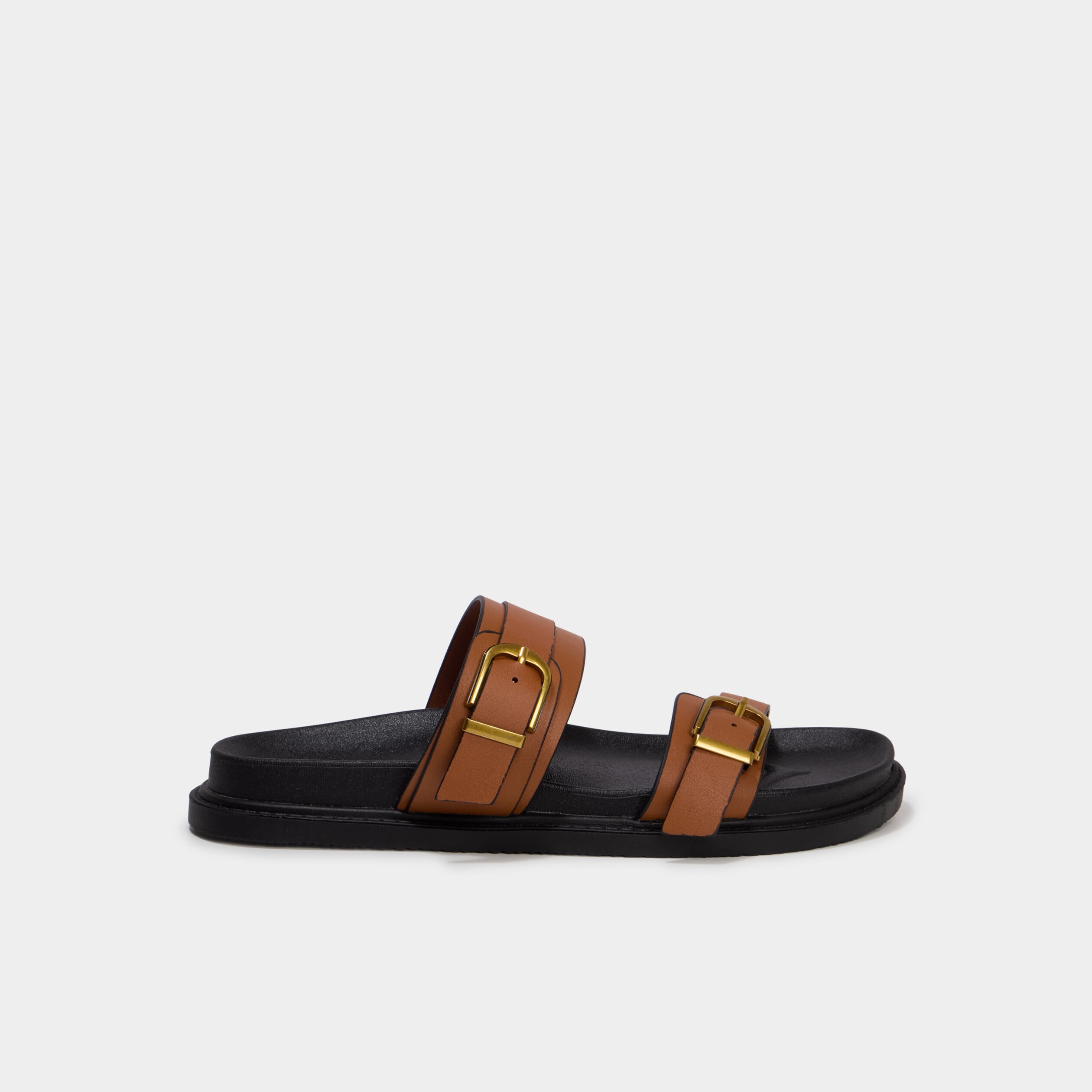 Mules doubles brides &agrave; boucles marron femme