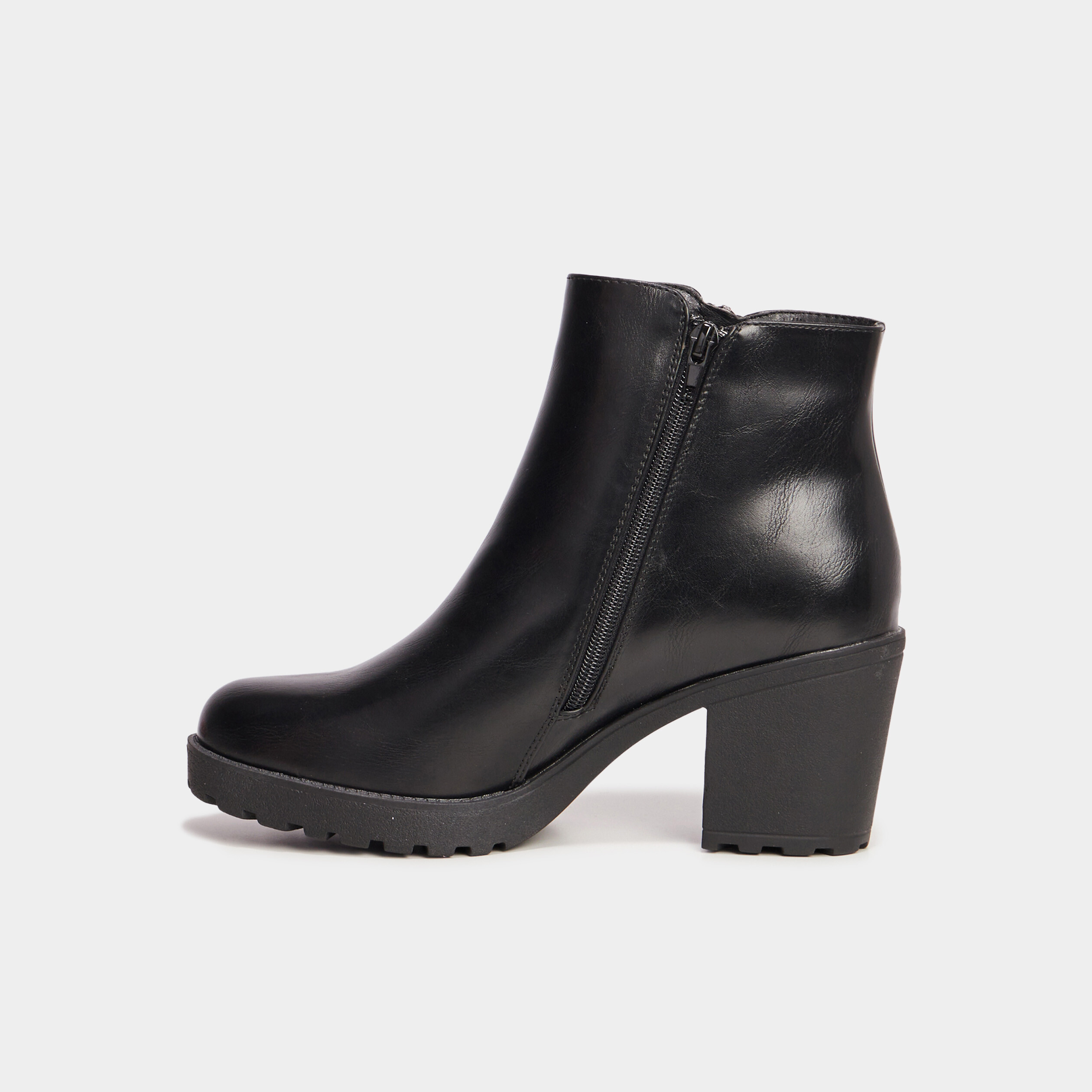 Bottines &agrave; talons et d&eacute;tails zipp&eacute;s noir femme