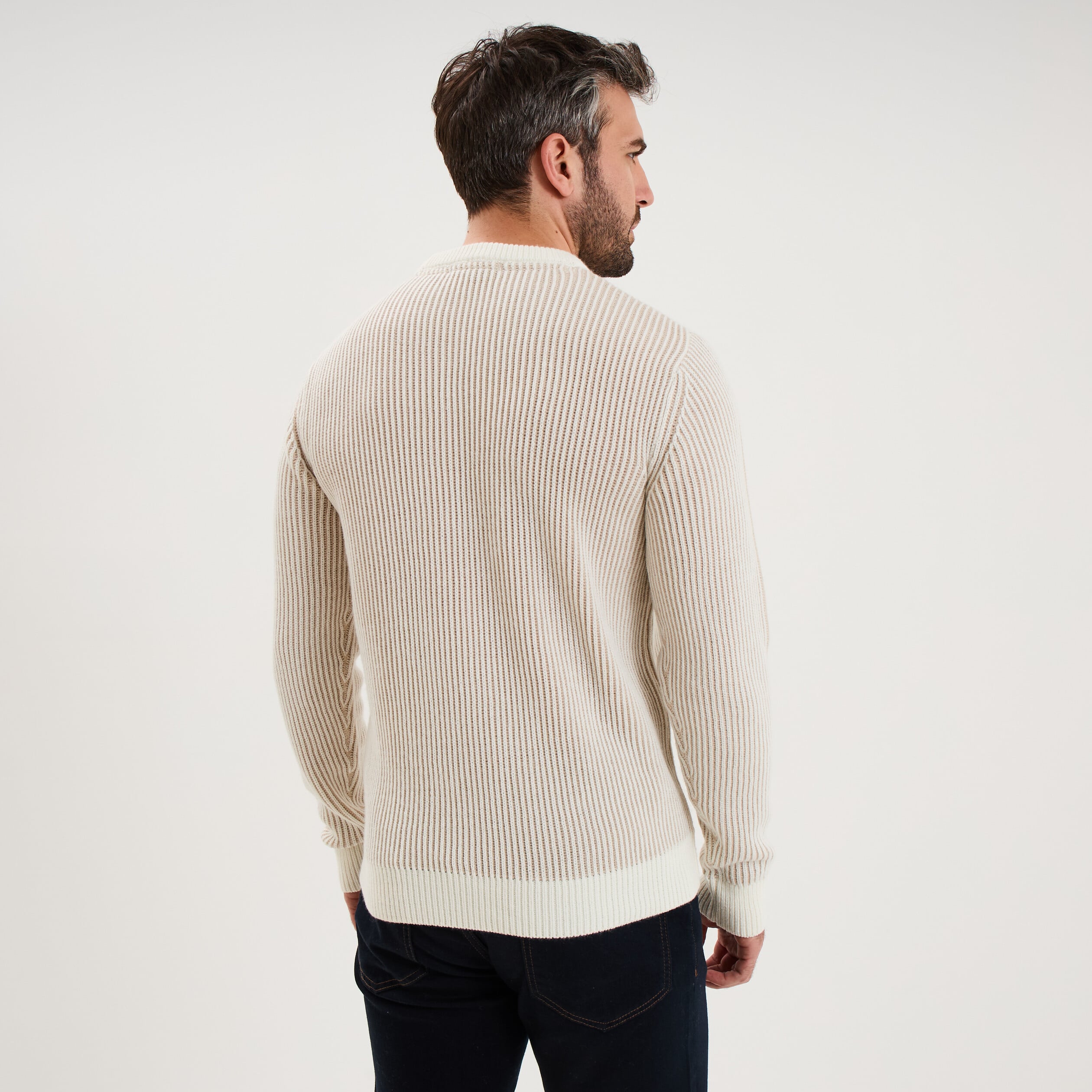 Pull c&ocirc;tel&eacute; col rond manches longues gris clair homme