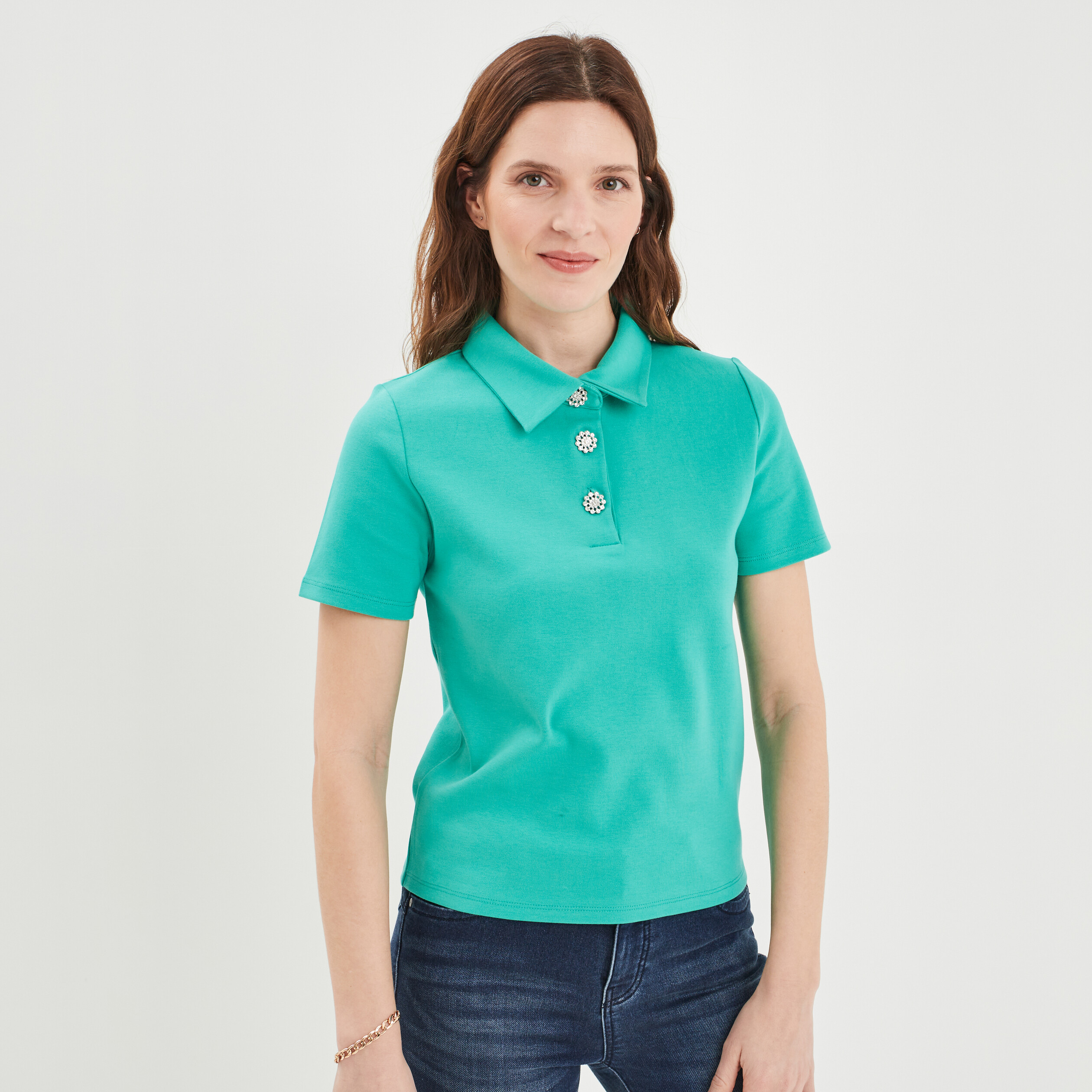 t shirt col a boutons bijoux mosquitos vert femme T-shirt col à boutons bijoux Mosquitos vert femme