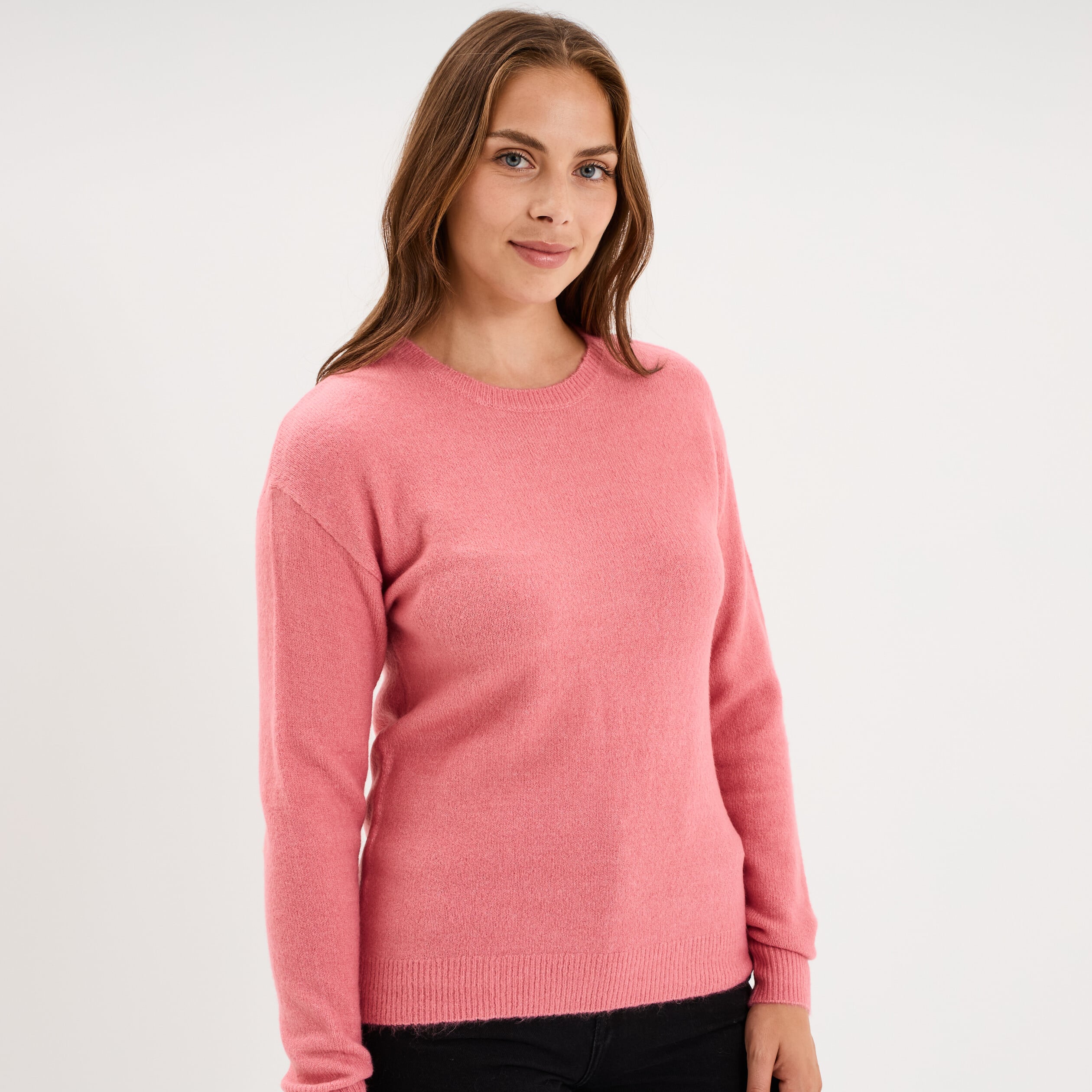 Pull col rond manches longues vieux rose femme