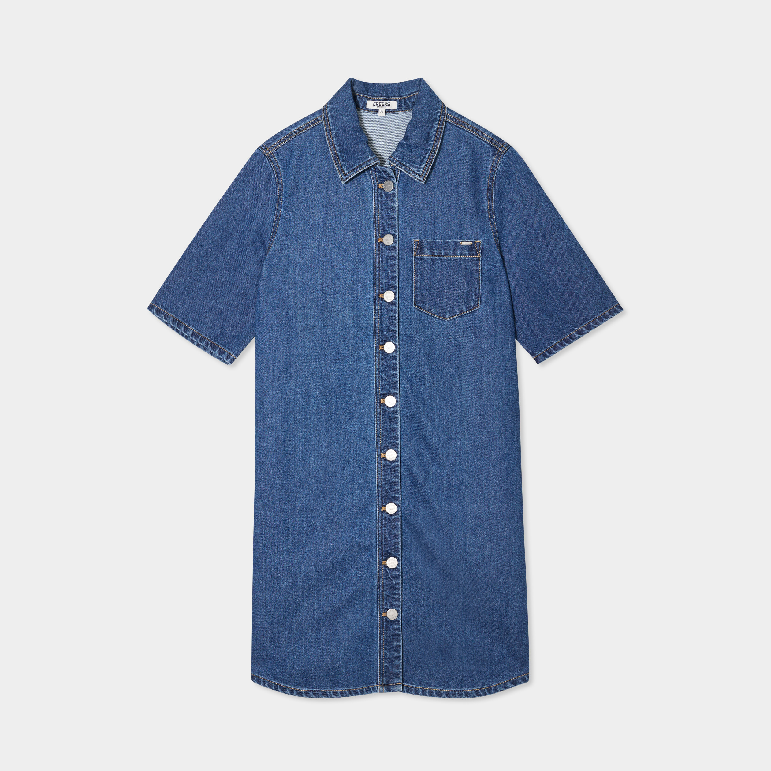 Robe chemise manches courtes en jean denim stone femme