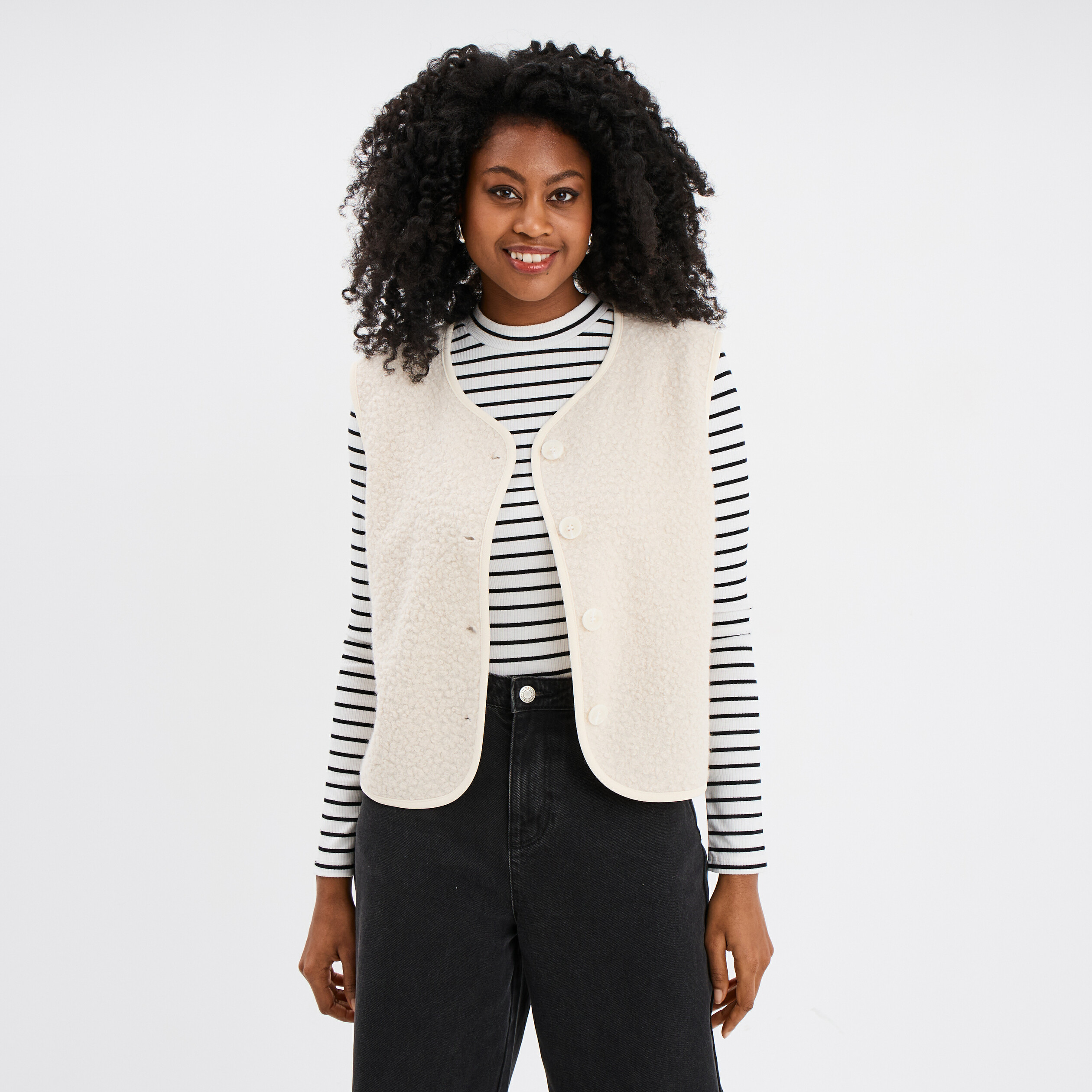 Gilet effet bouclette sans manches blanc femme