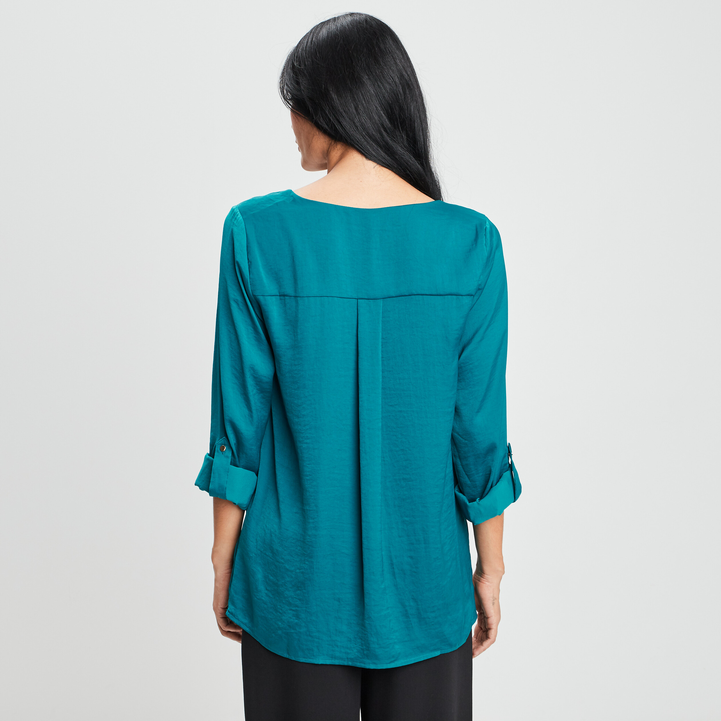 blouse a revers manches 34 bleu canard femme Blouse à revers manches 3/4 bleu canard femme